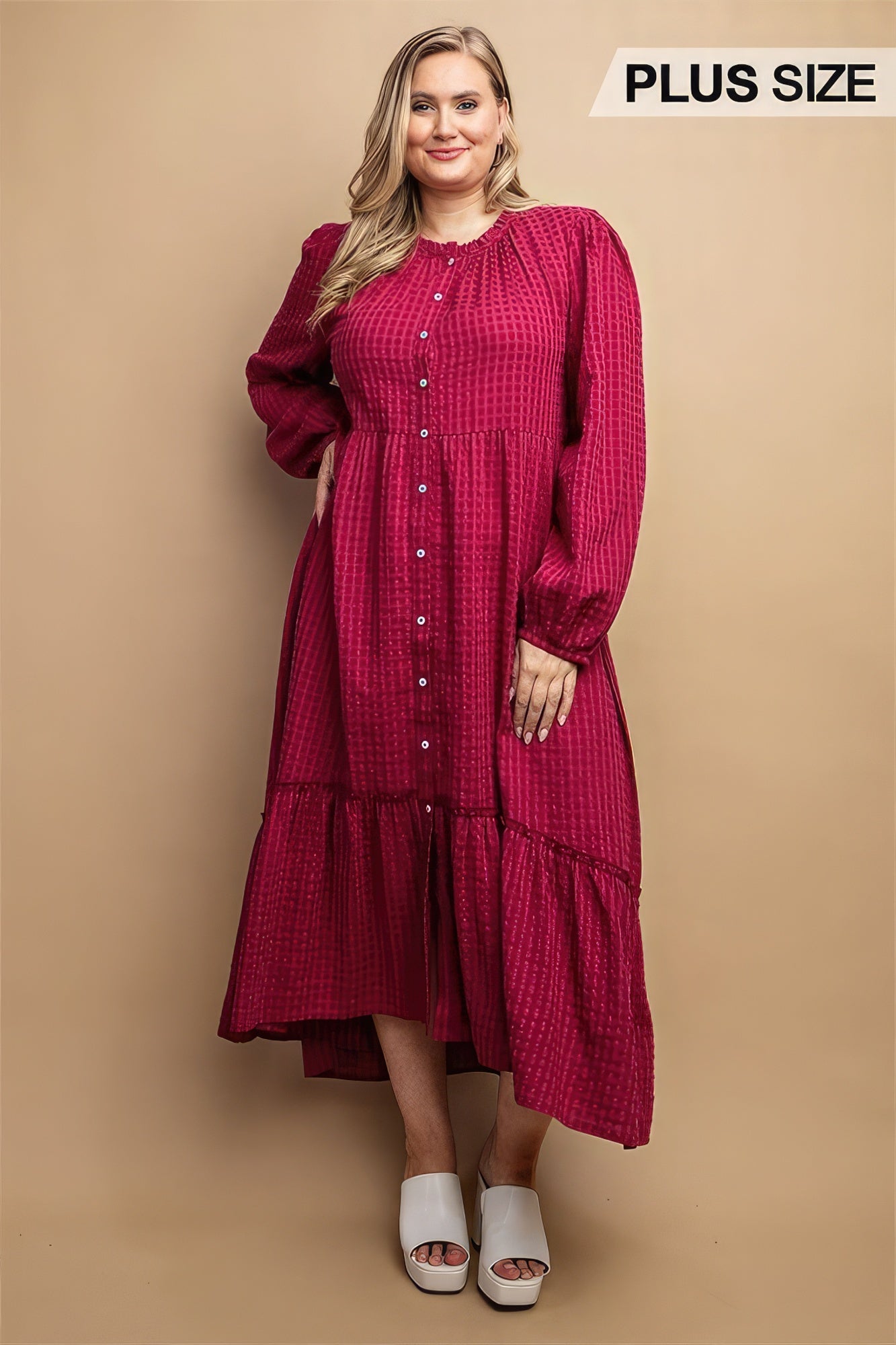 Plaid Button Down Hi - Low Hem Maxi Dress product image
