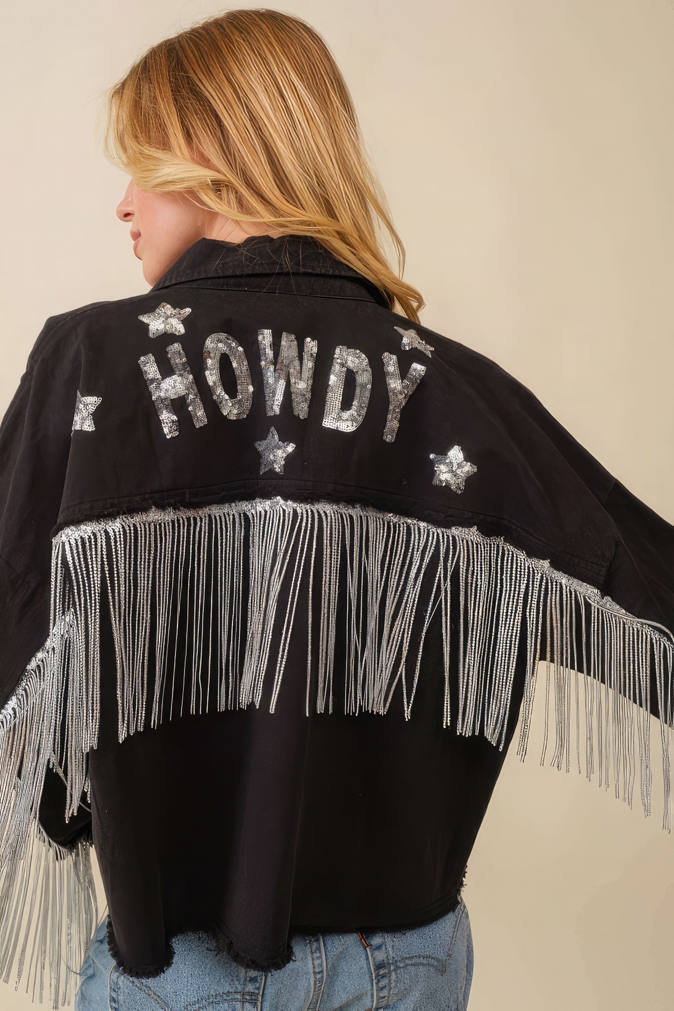 Howdy Sequin Fringe And Star Patches Jacket product image