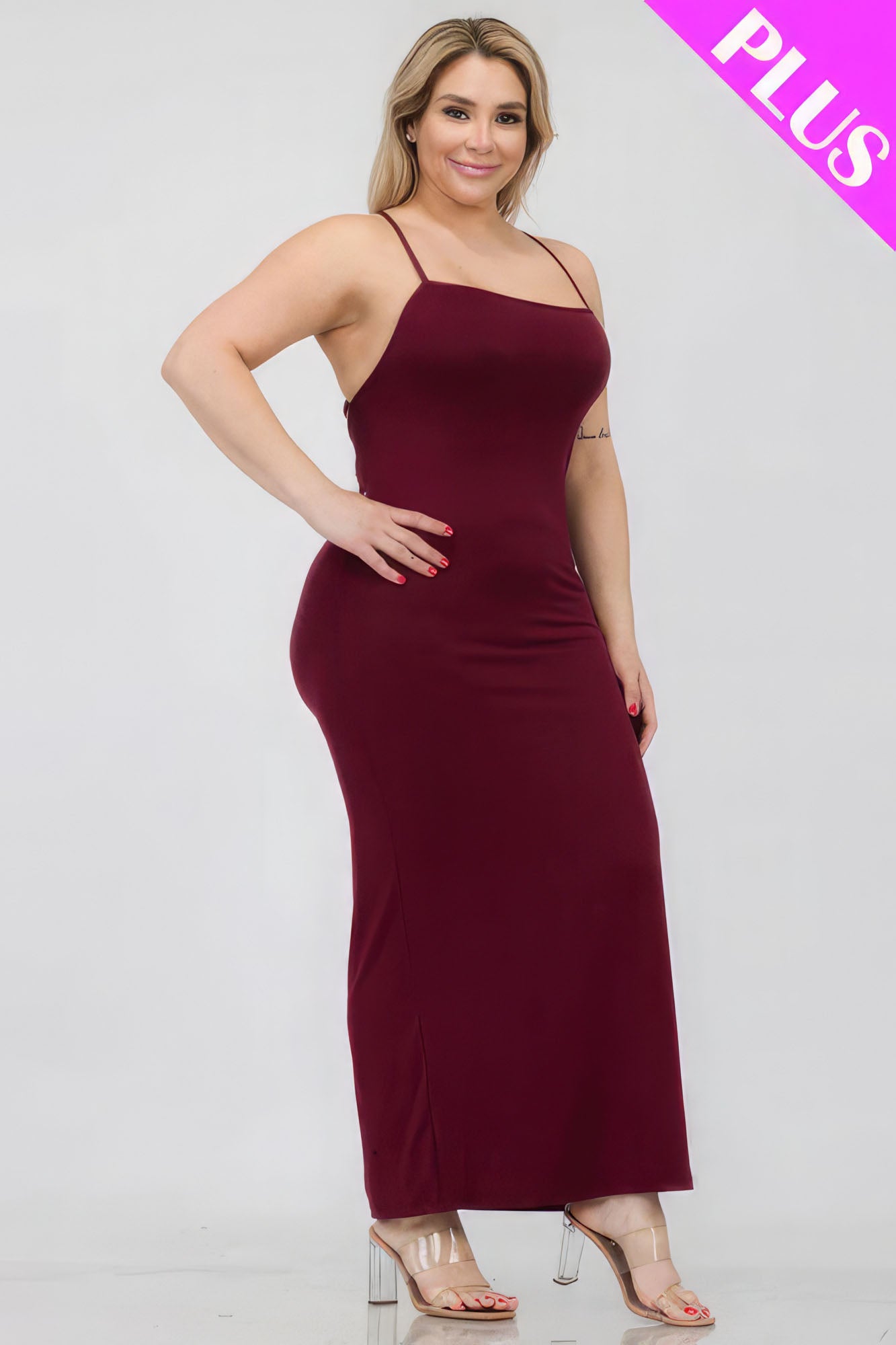 Plus Size Crisscross Back Split Thigh Maxi Dress product image