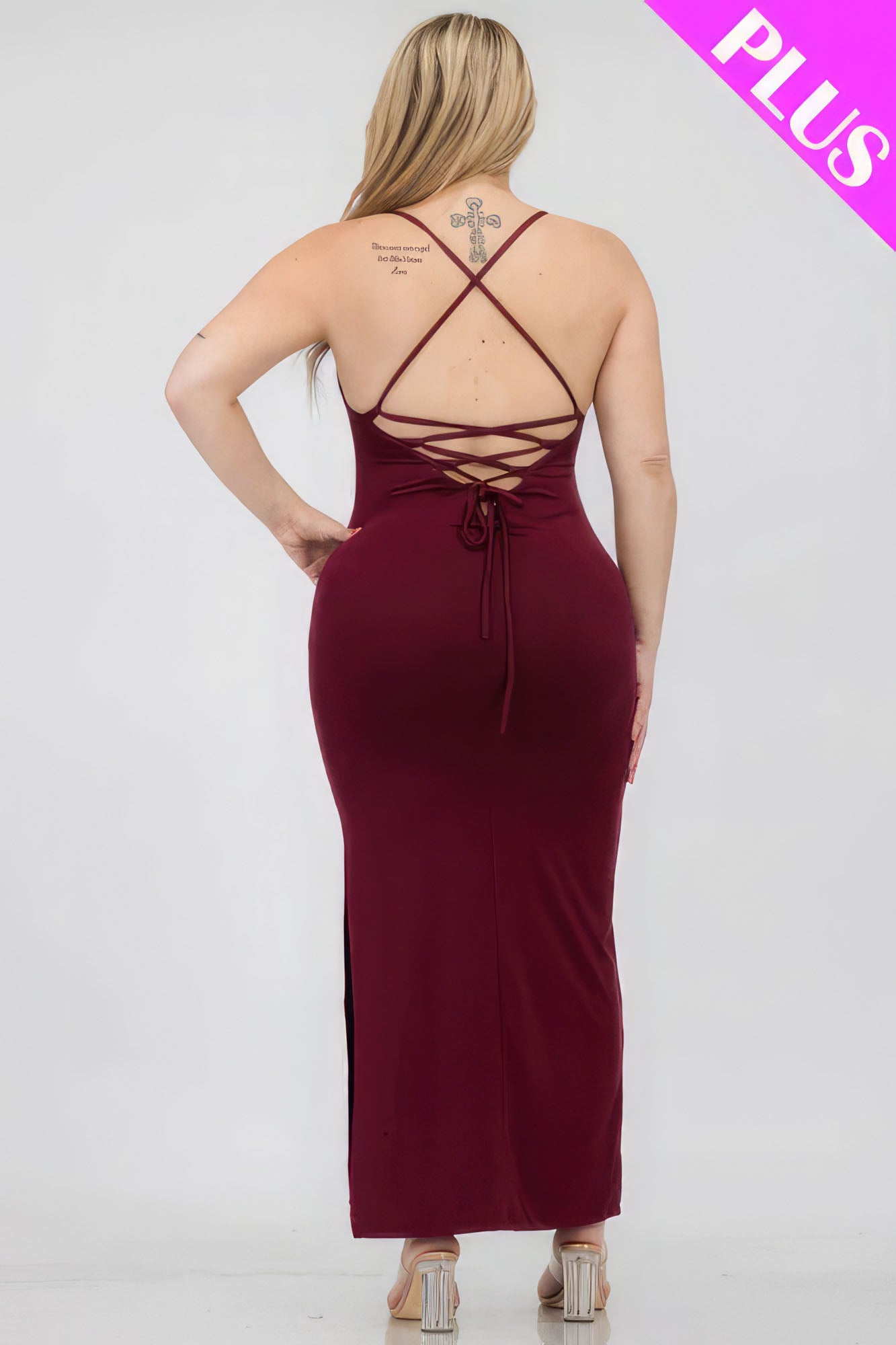 Plus Size Crisscross Back Split Thigh Maxi Dress product image