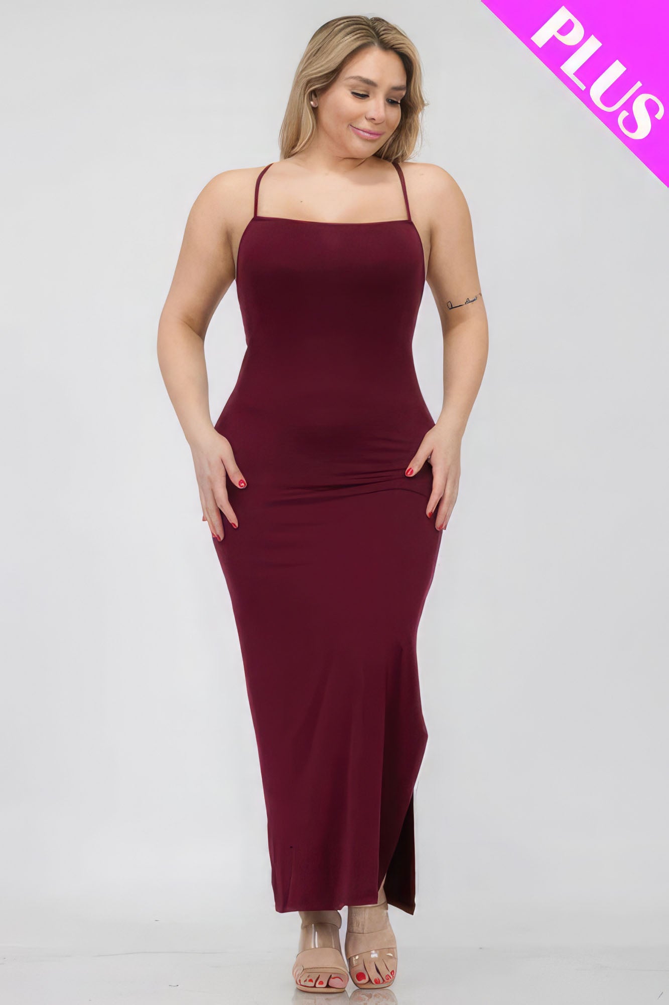 Plus Size Crisscross Back Split Thigh Maxi Dress product image
