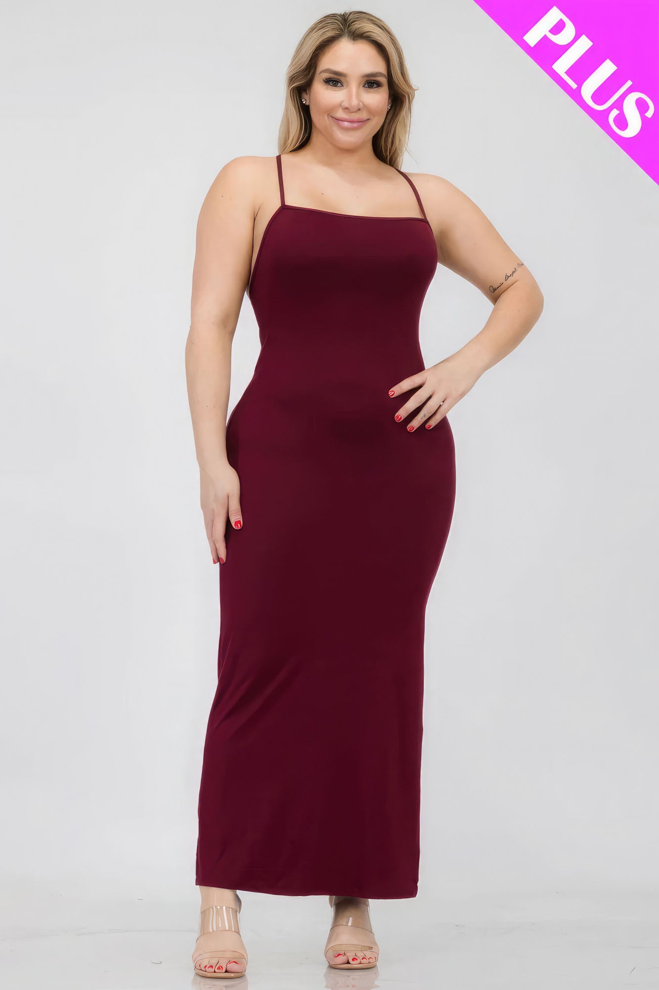 Plus Size Crisscross Back Split Thigh Maxi Dress product image