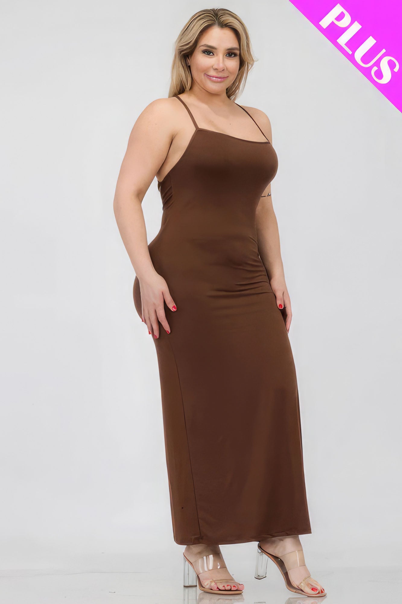 Plus Size Crisscross Back Split Thigh Maxi Dress product image