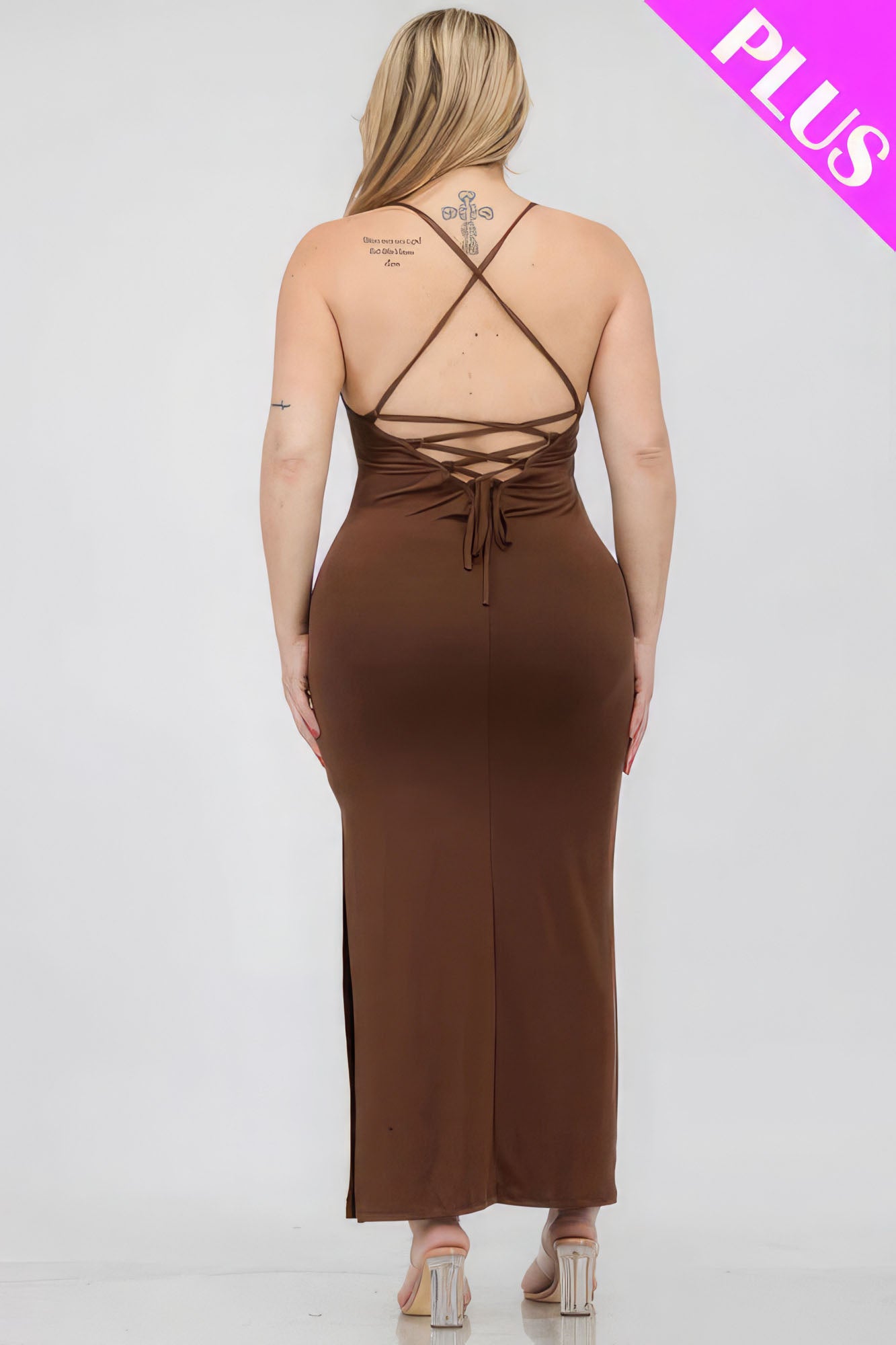 Plus Size Crisscross Back Split Thigh Maxi Dress product image