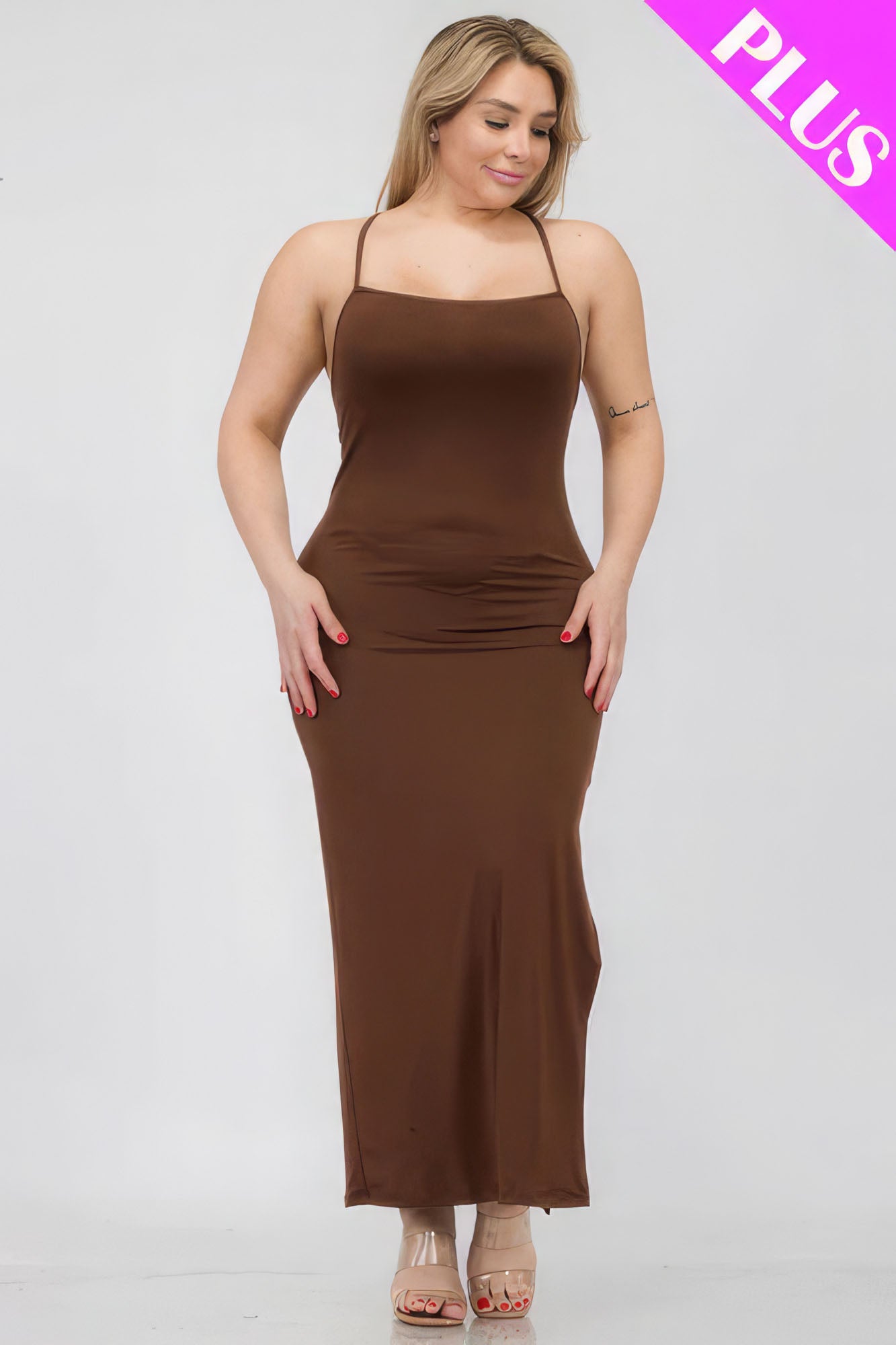 Plus Size Crisscross Back Split Thigh Maxi Dress product image