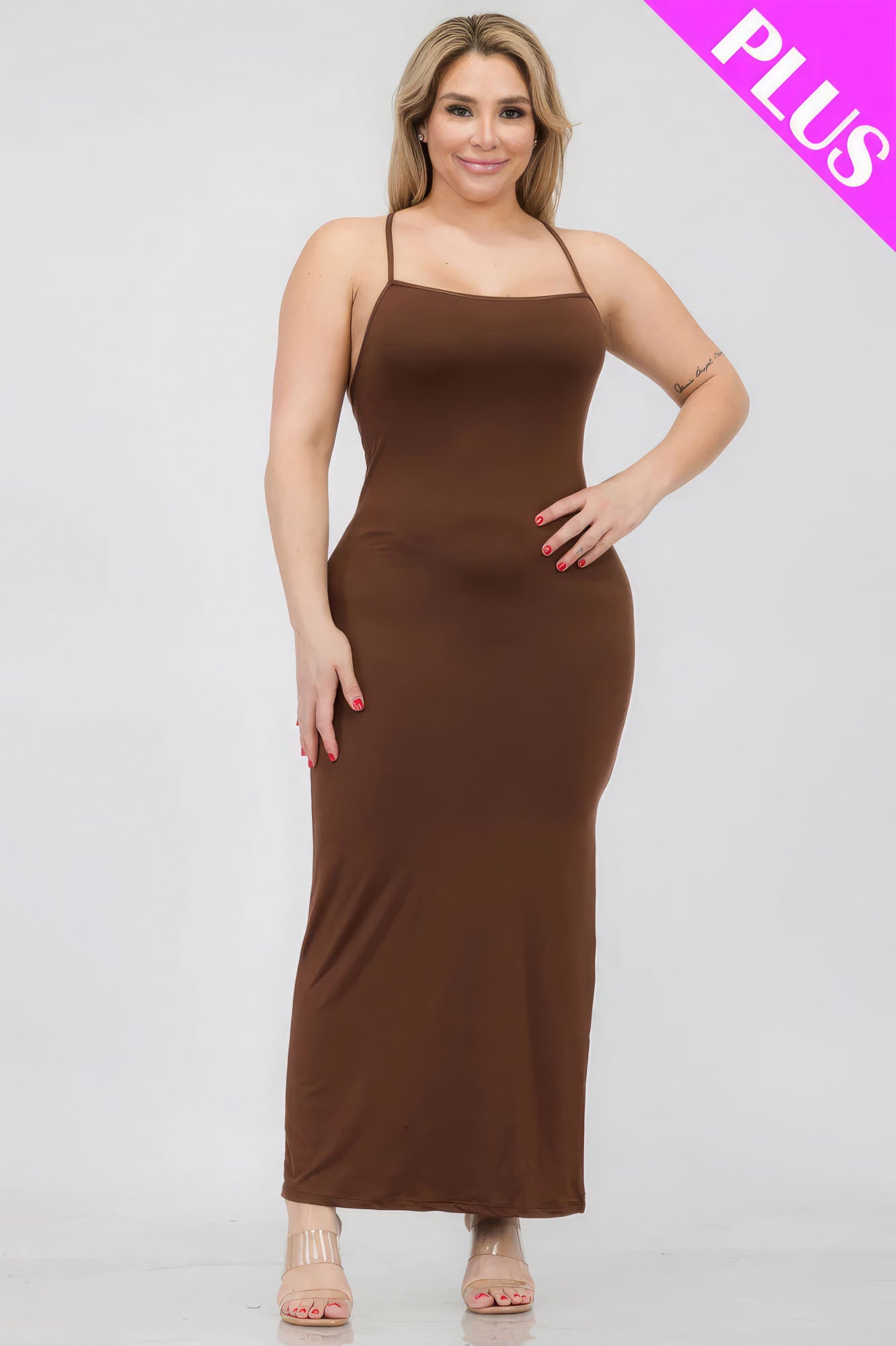 Plus Size Crisscross Back Split Thigh Maxi Dress product image