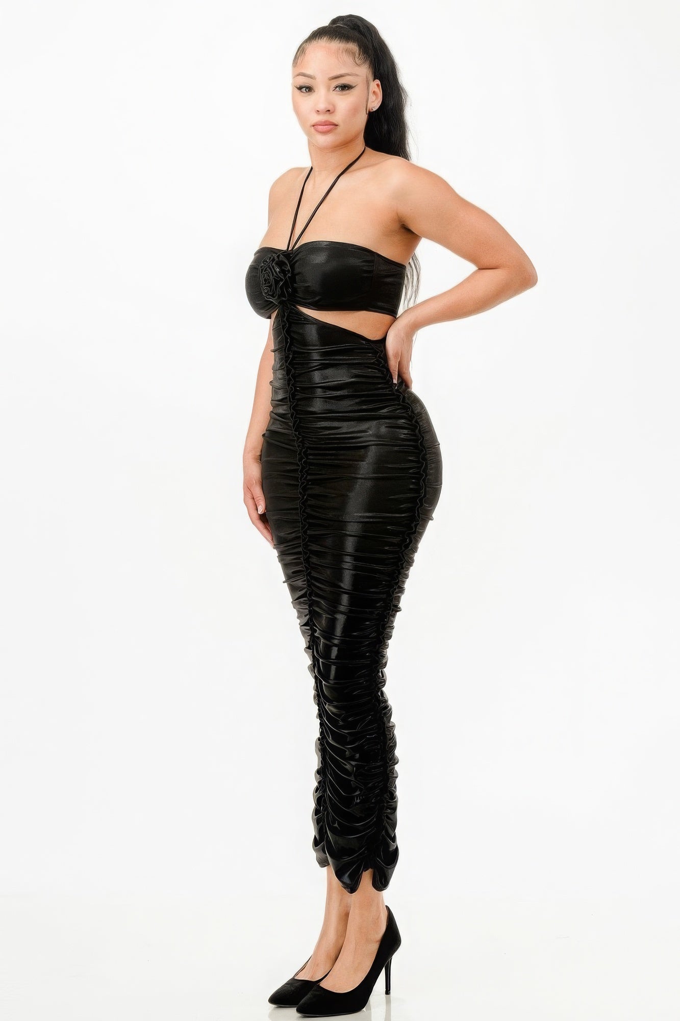 Metallic Rushed Halter Dress product image