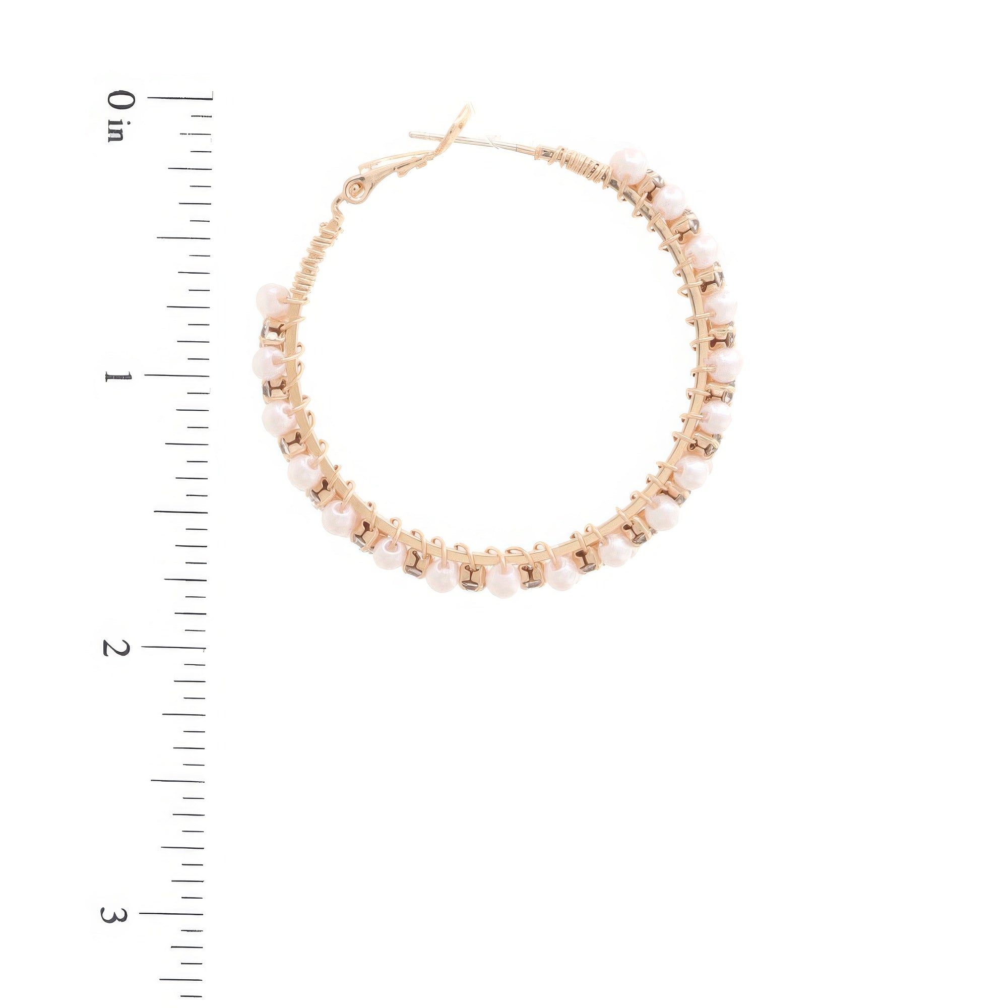 Pearl Bead Rhinestone Wire Wrapped Hoop Earring product image