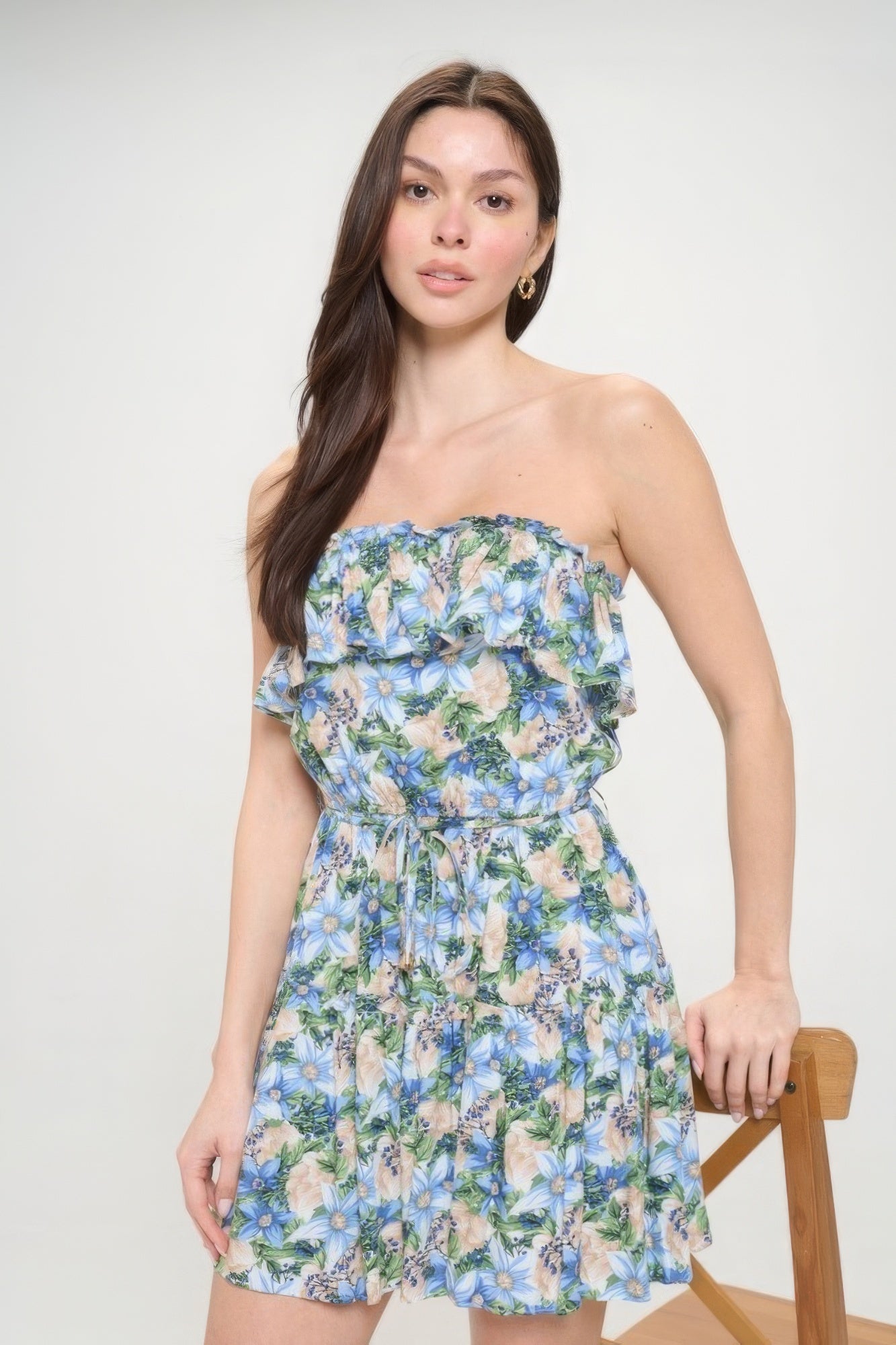 Berry Flower Ruffle Tube Top Mini Dress product image