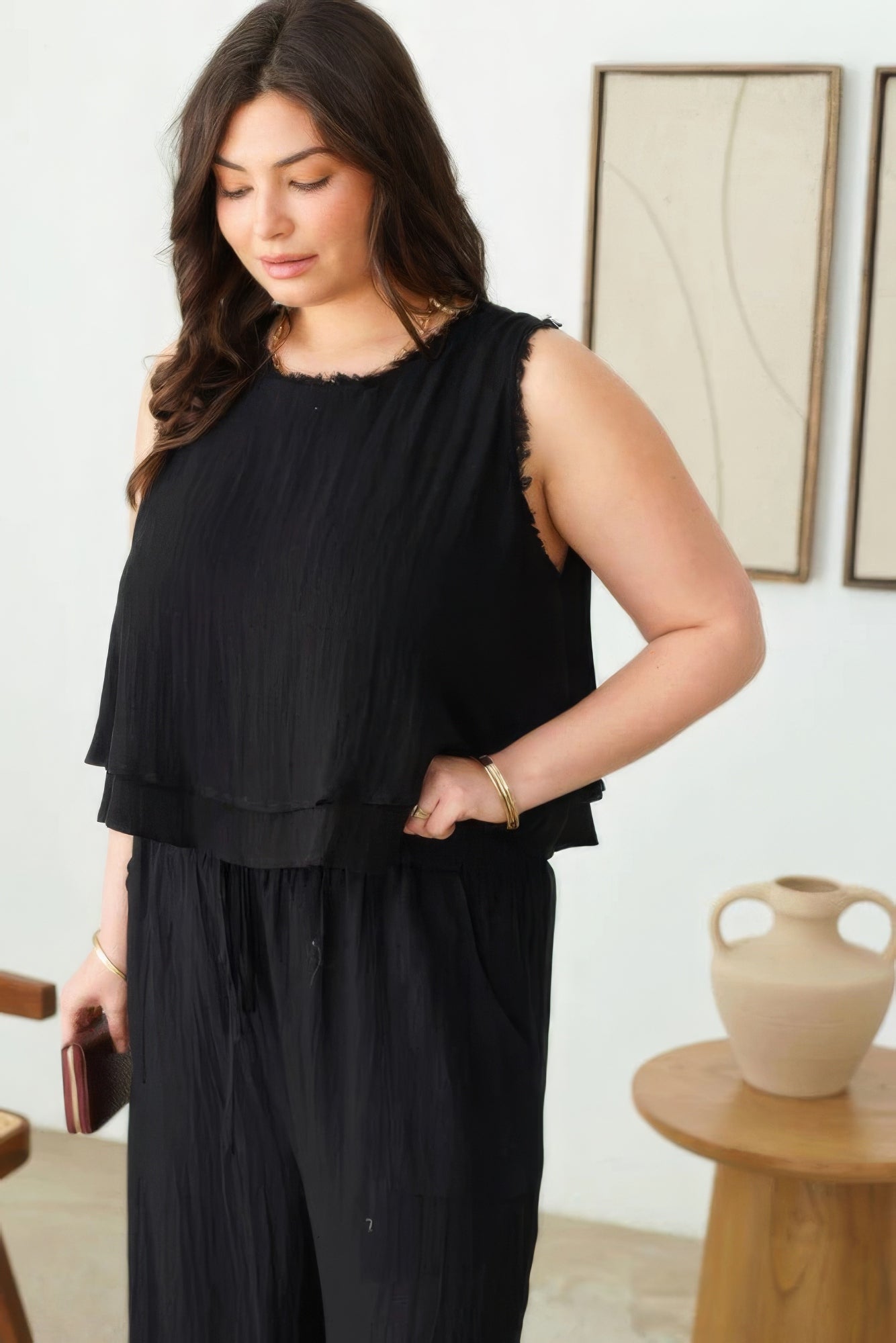 Plus Size Boho Sleeveless Frayed Hem Top product image