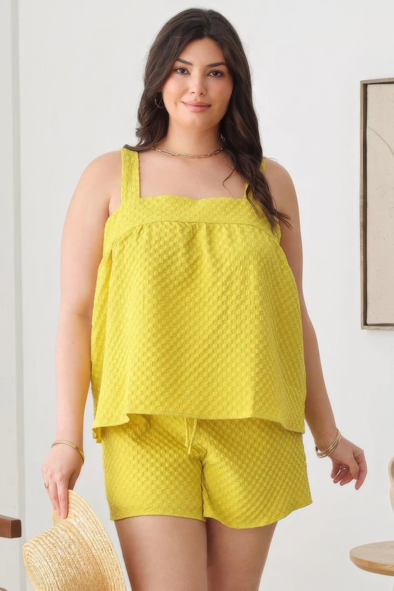 Plus Size Textured Top Elastic Waist Short Sets product image
