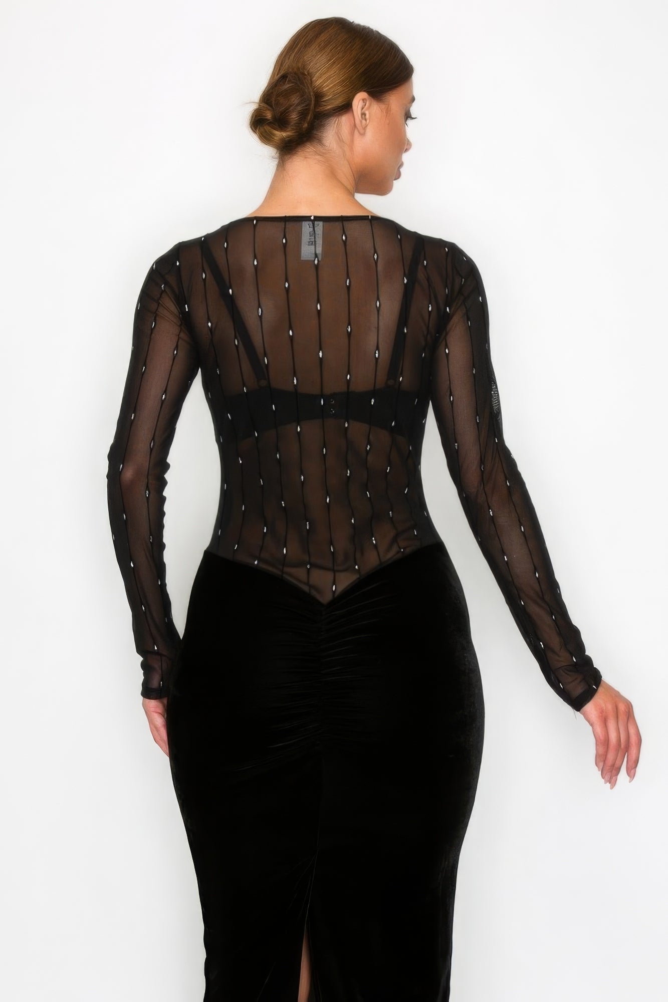 Velvet Sheer Contrast Holiday Midi Dress product image