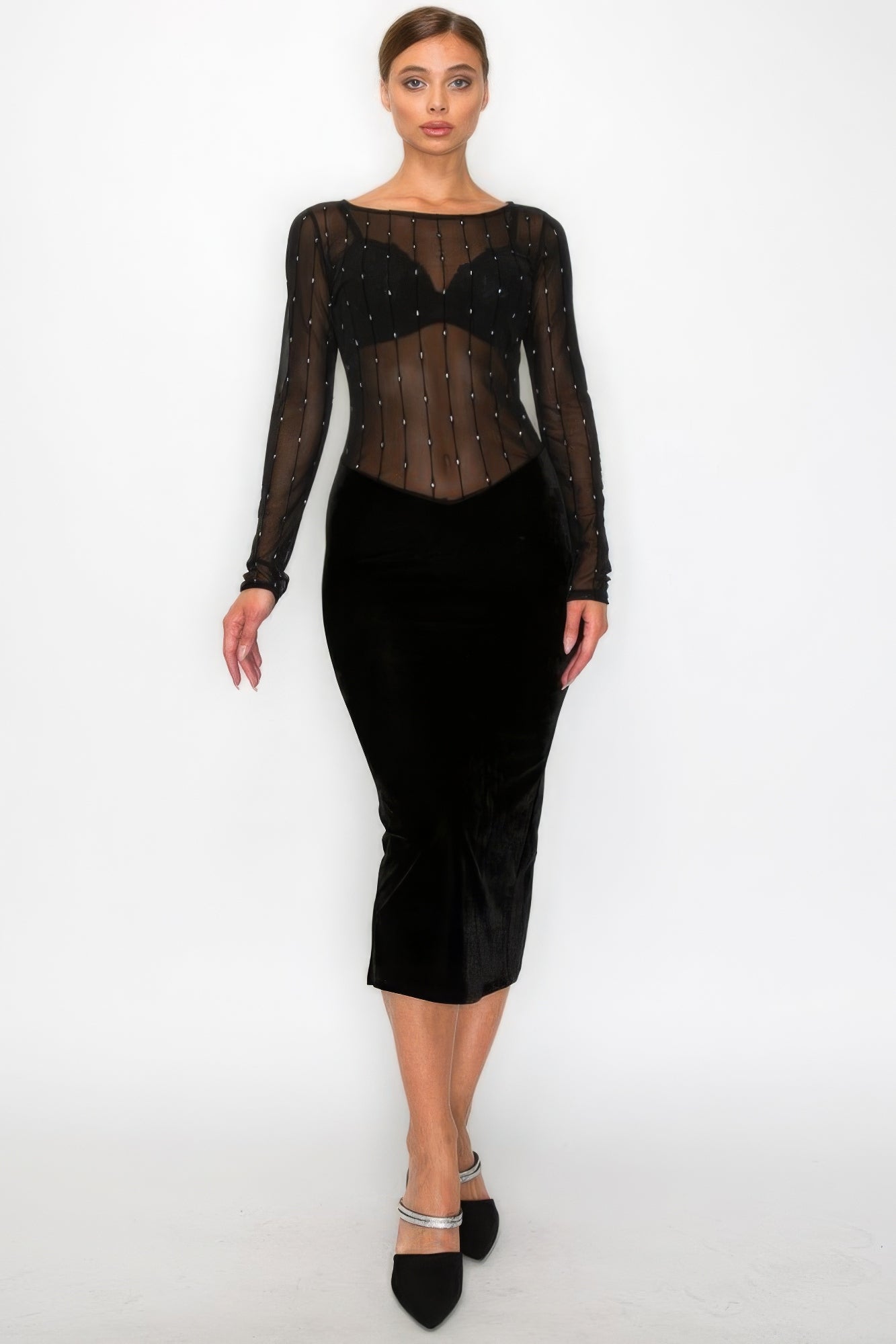 Velvet Sheer Contrast Holiday Midi Dress product image