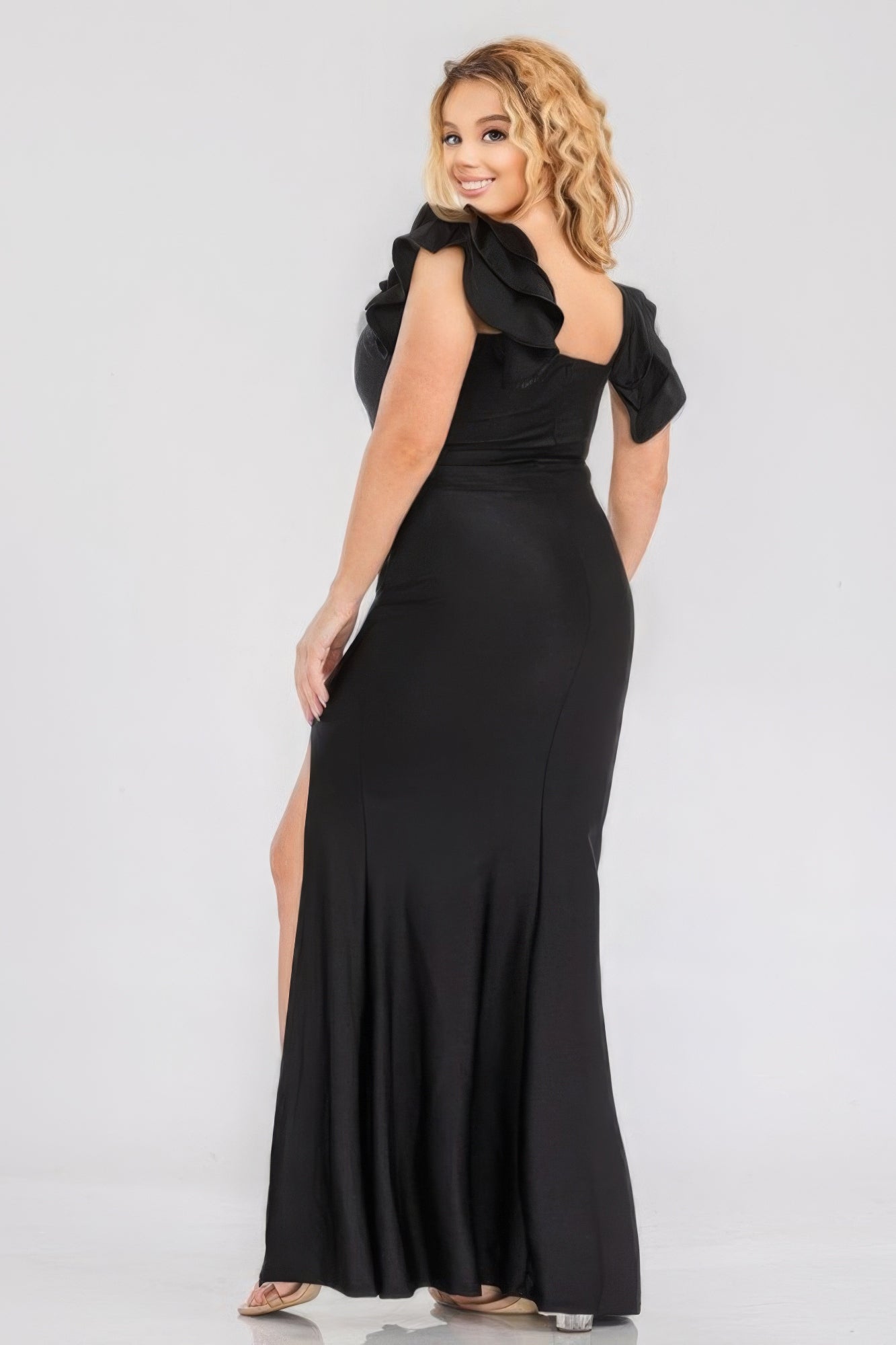 Plus Satin Strech Ruffle Party Maxi Dress product image