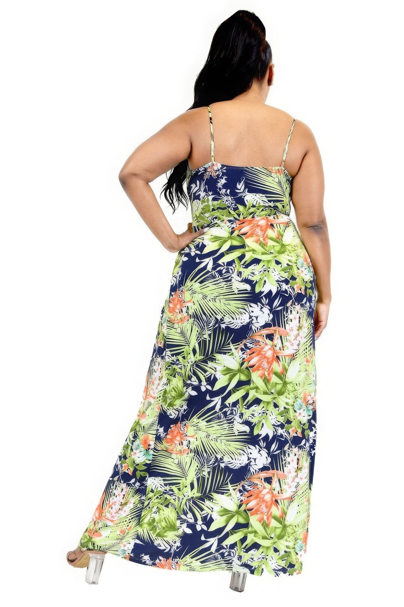 Plus Tropical Leaf Print Surplice Maxi Dress product image