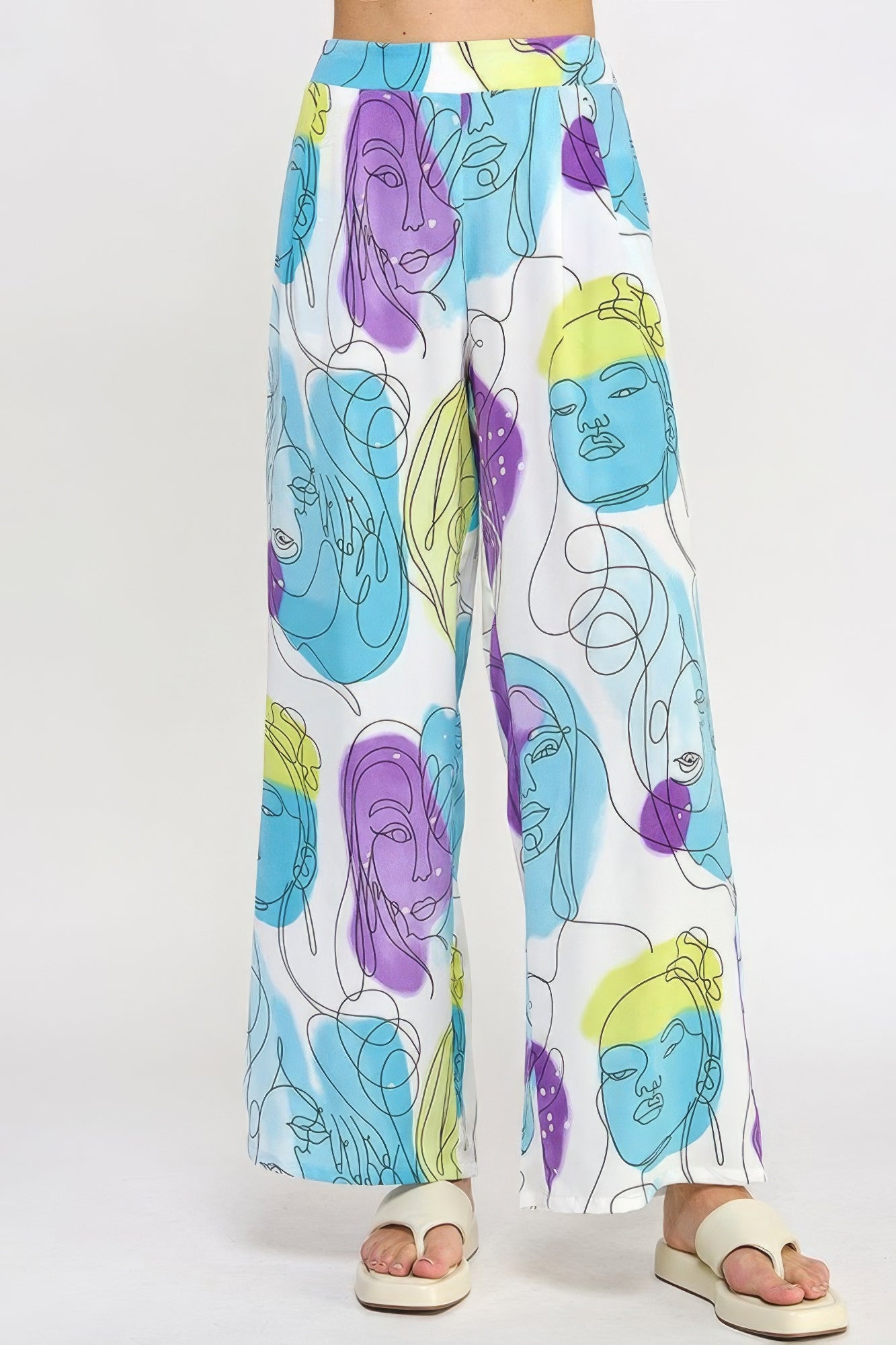 Printed Wide Leg Pant With Elastic Back product image