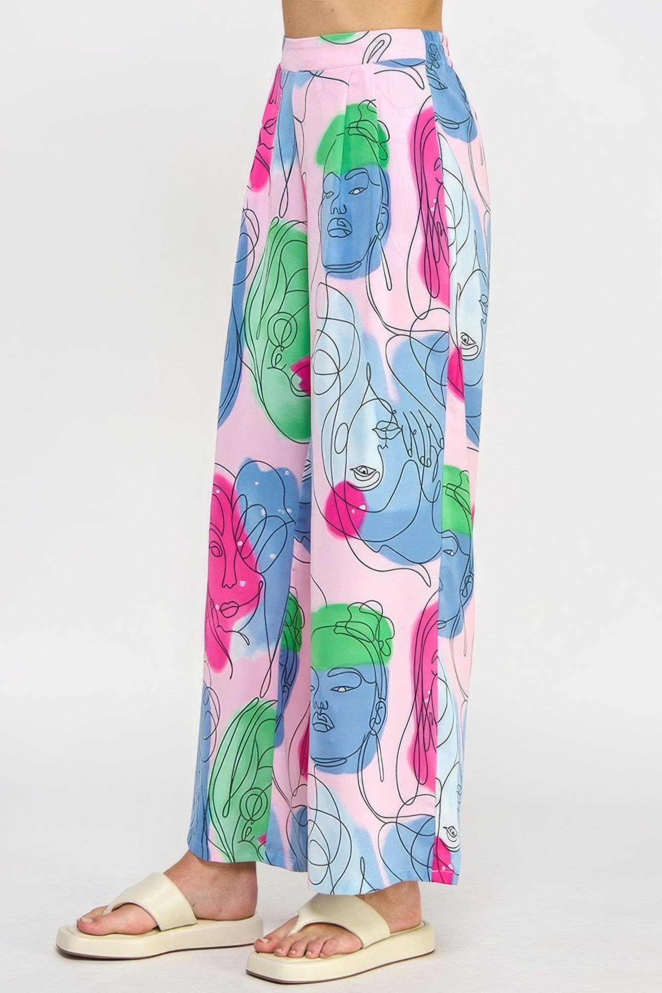 Printed Wide Leg Pant With Elastic Back product image