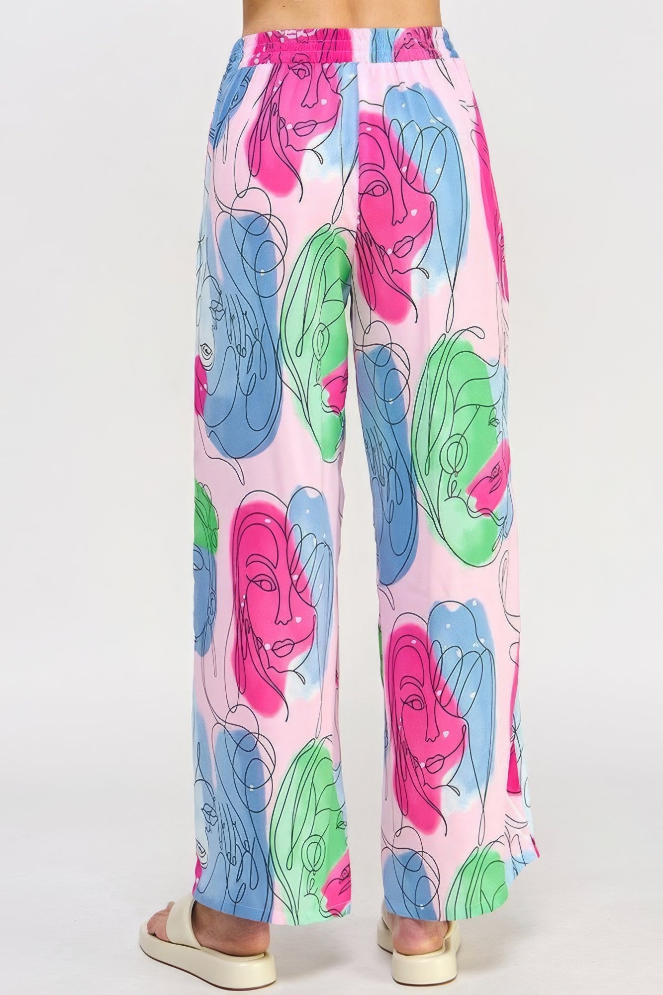 Printed Wide Leg Pant With Elastic Back product image