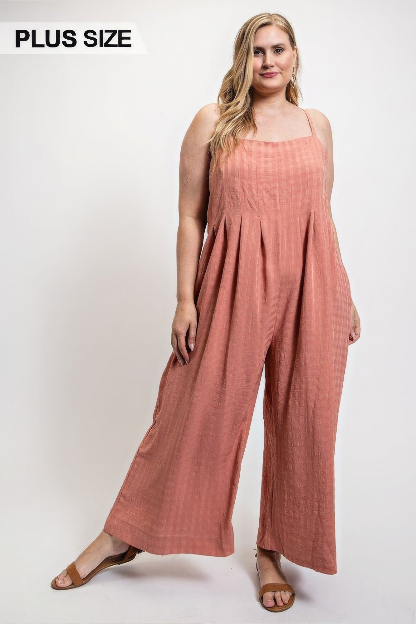 Texture Woven Sleeveless Jumpsuit With Side Button product image