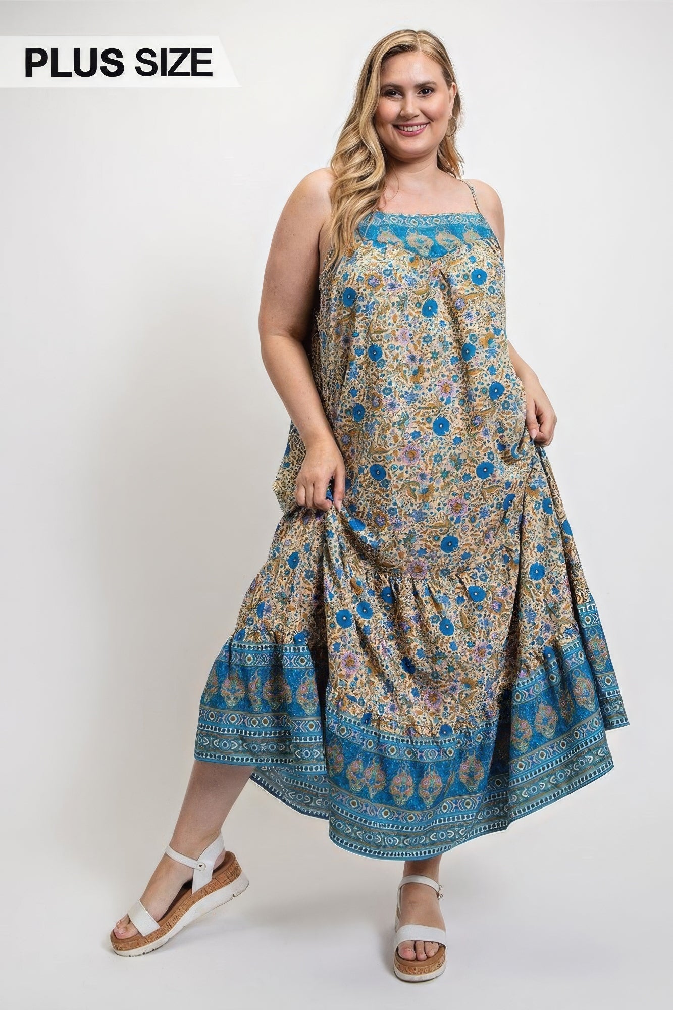 Floral And Aztec Print Drop Down Maxi Dress With Spaghetti Strap product image
