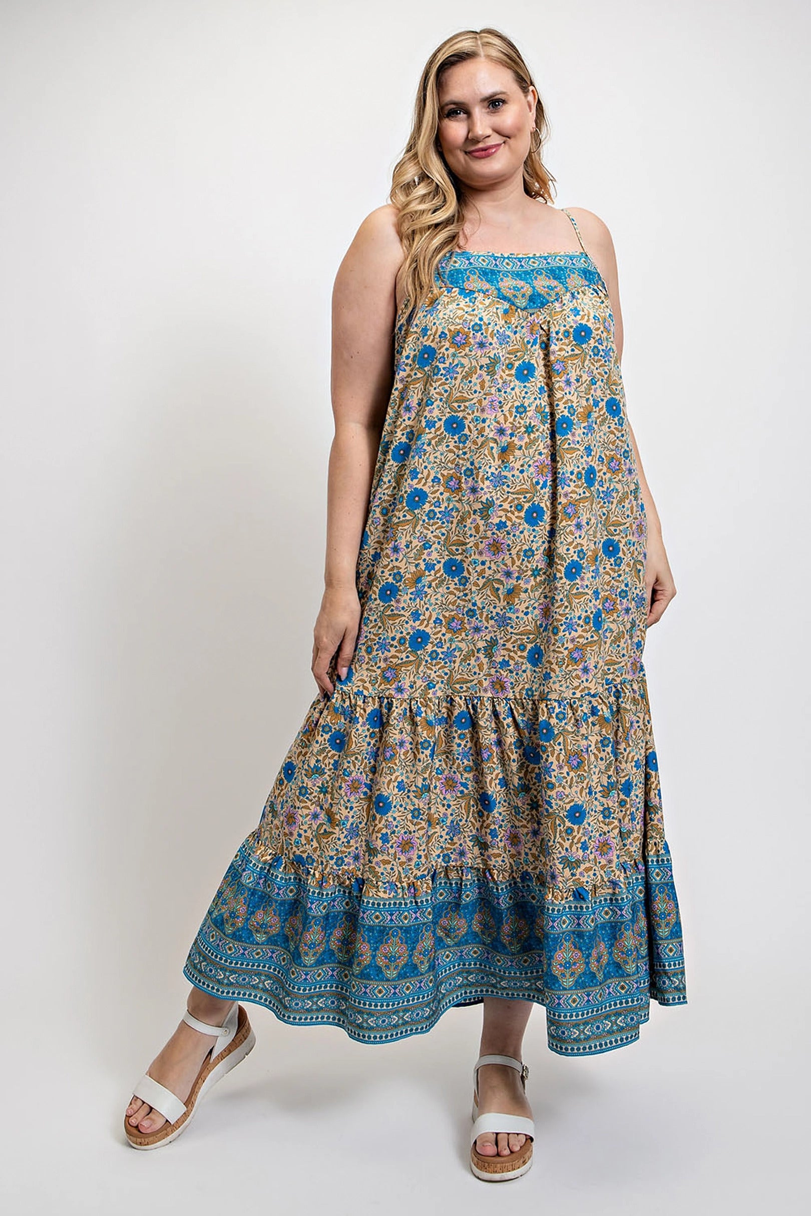 Floral And Aztec Print Drop Down Maxi Dress With Spaghetti Strap product image