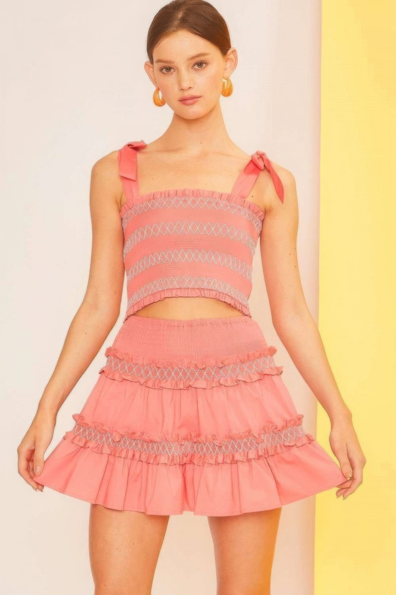Waist Smocking Ruffle And Shirring Mini Skirt product image