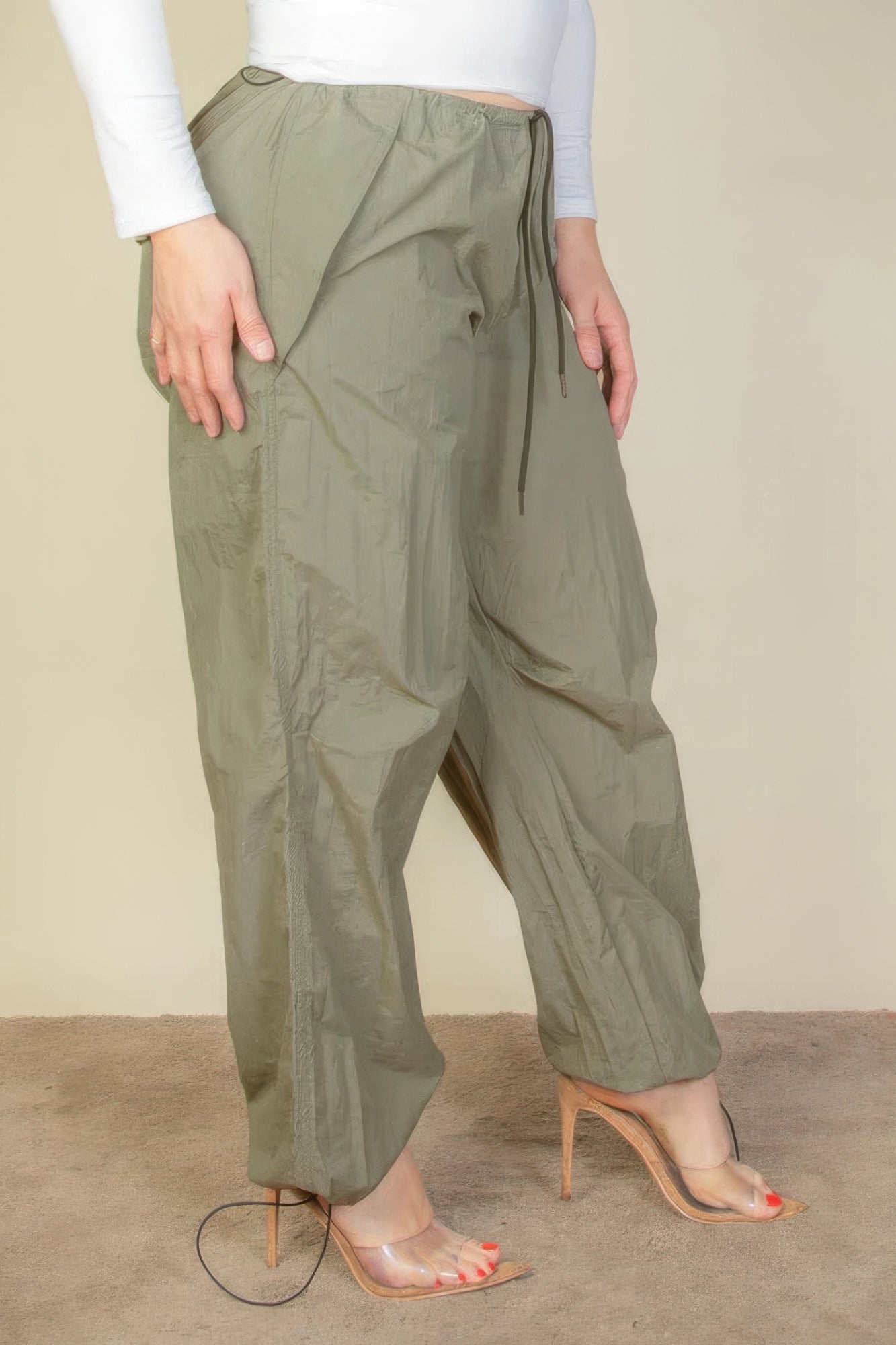 Plus Size Drawstring Waist Parachute Pants product image