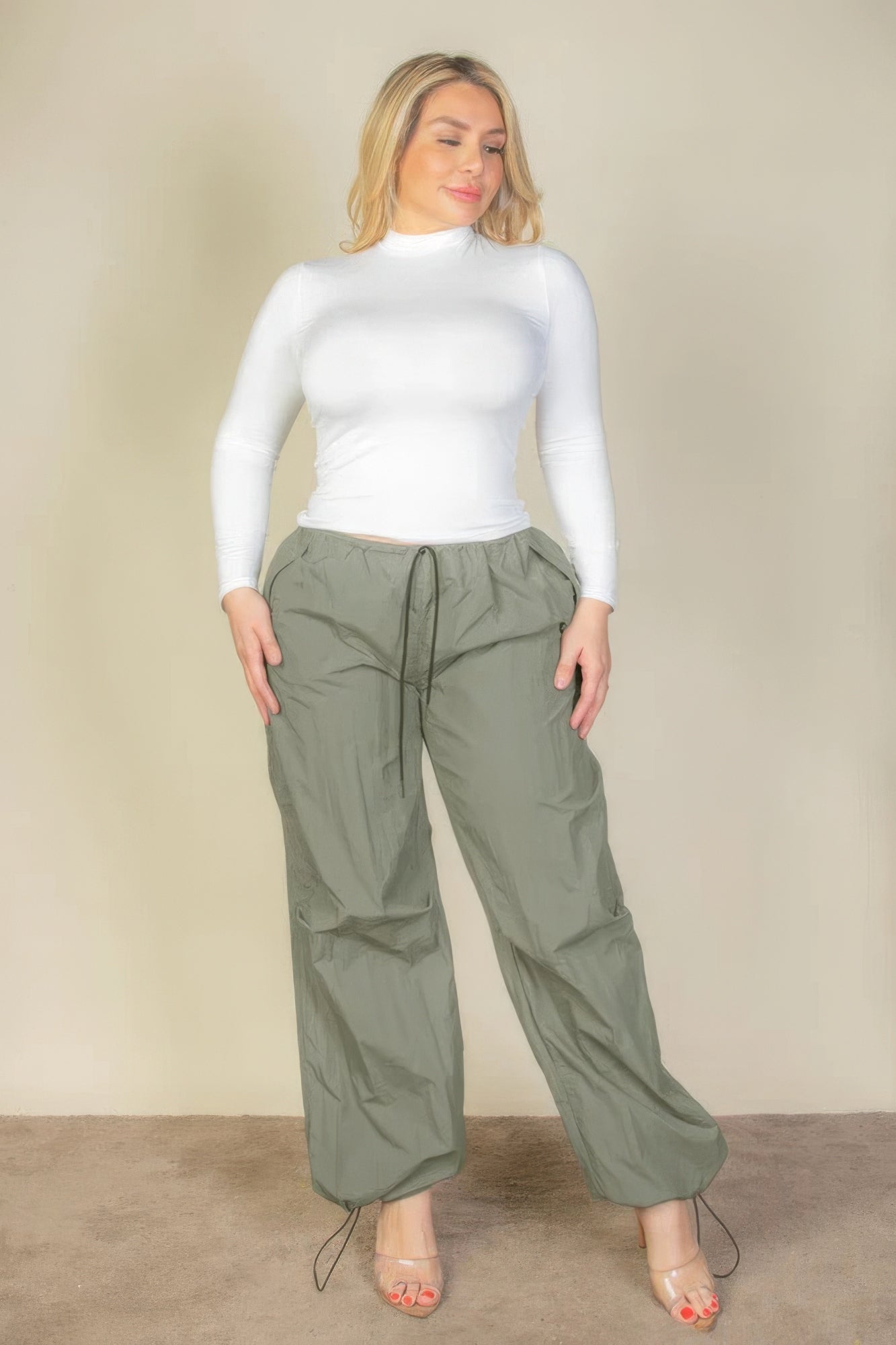 Plus Size Drawstring Waist Parachute Pants product image