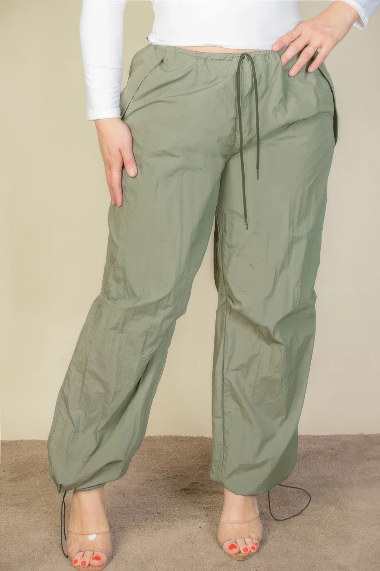 Plus Size Drawstring Waist Parachute Pants product image