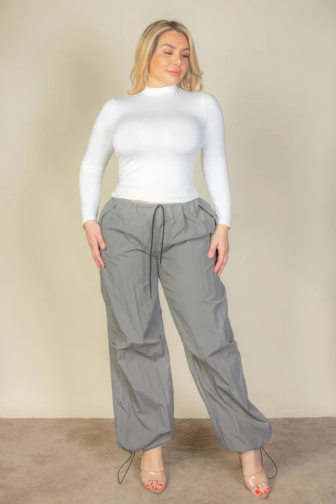 Plus Size Drawstring Waist Parachute Pants product image