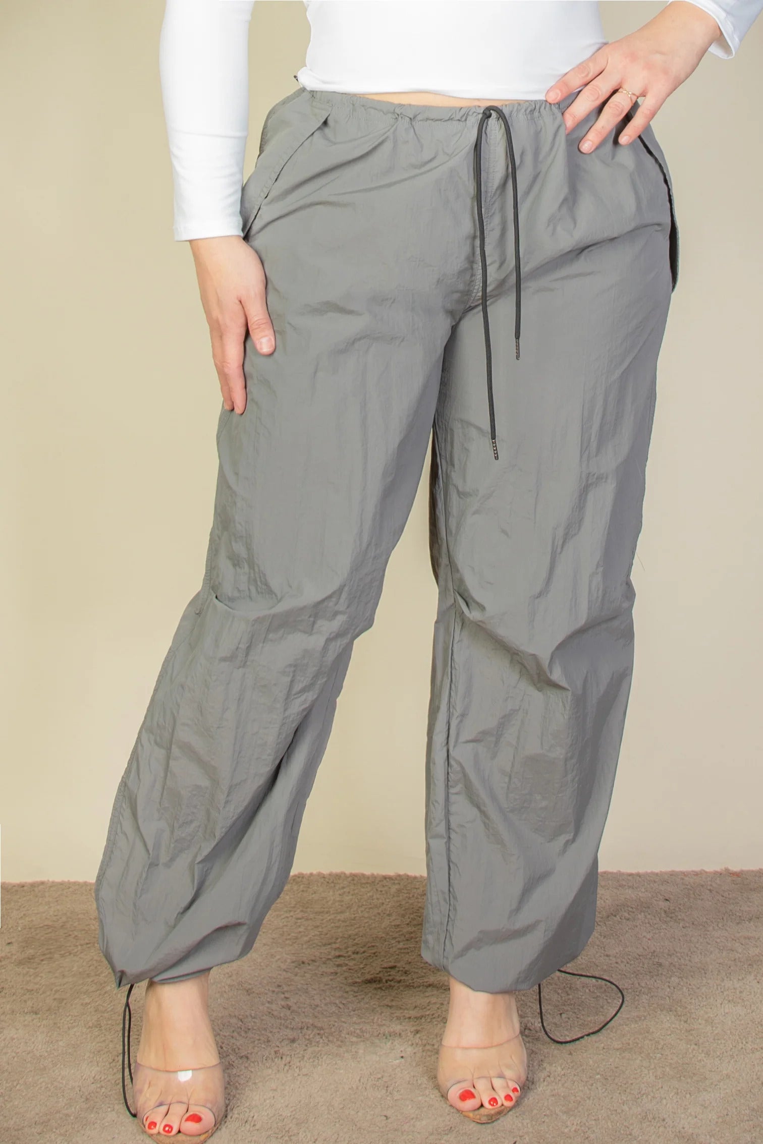Plus Size Drawstring Waist Parachute Pants product image