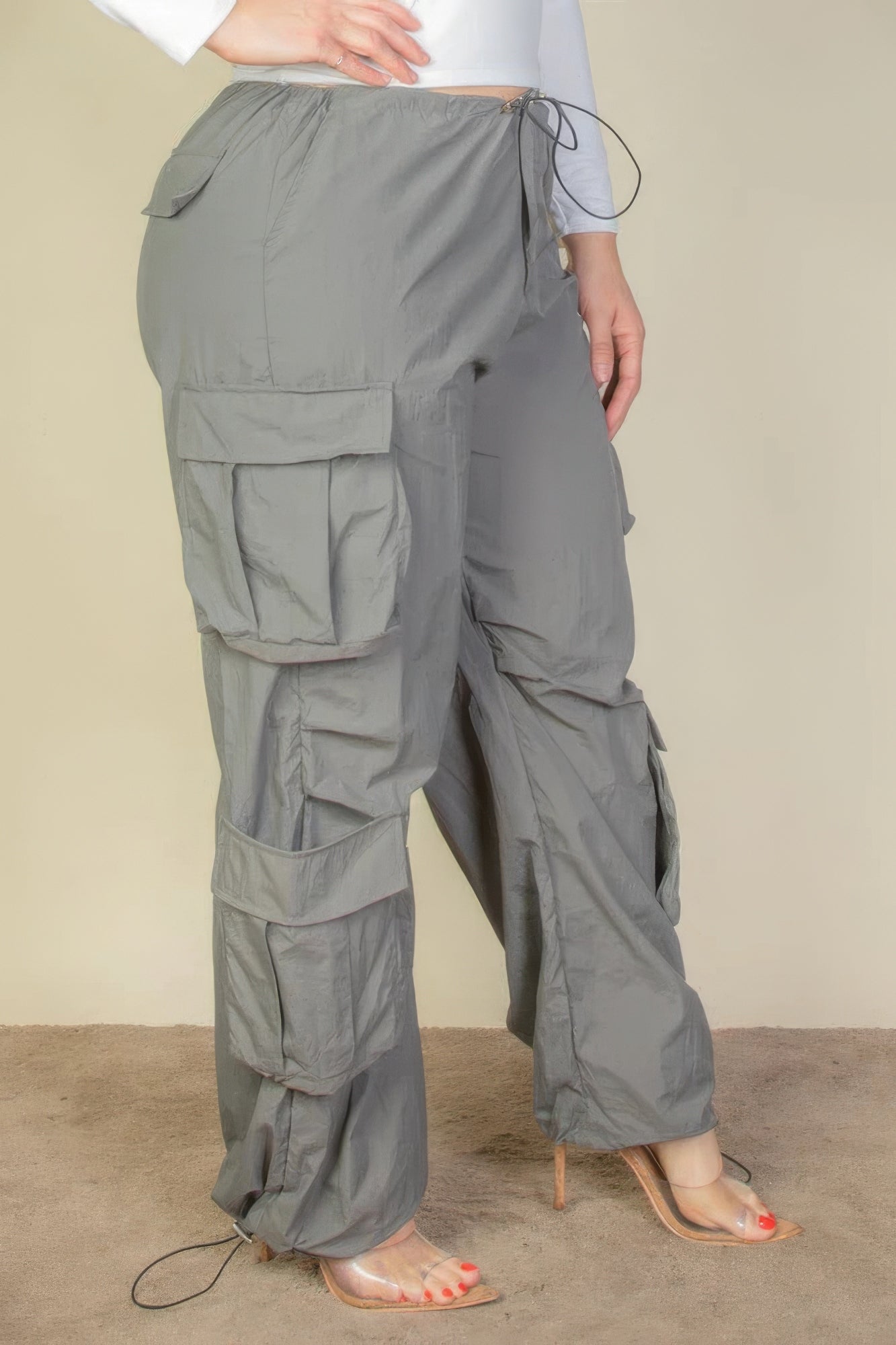 Plus Size Flap Pockets Drawstring Ruched Parachute Pants product image