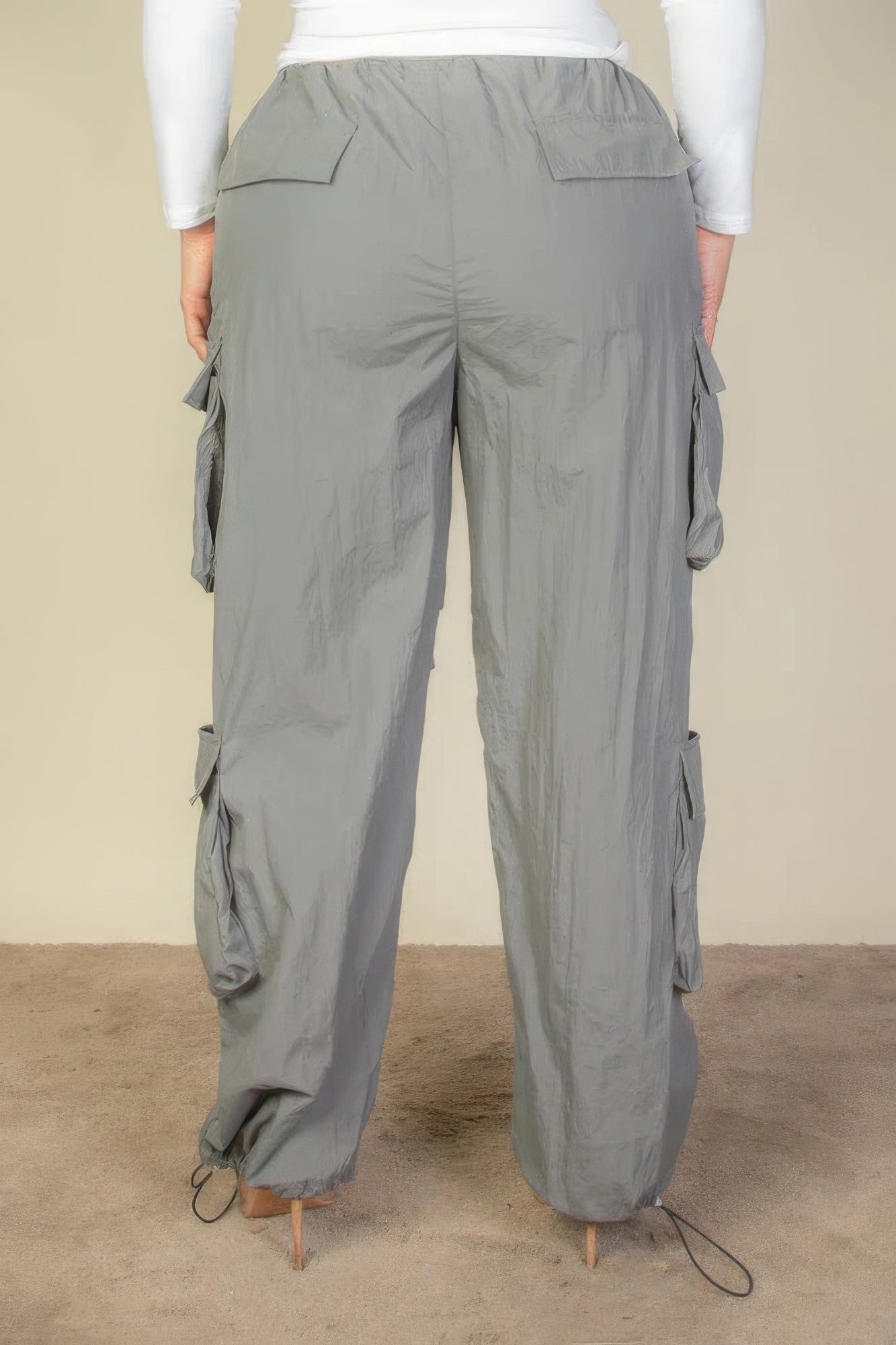 Plus Size Flap Pockets Drawstring Ruched Parachute Pants product image