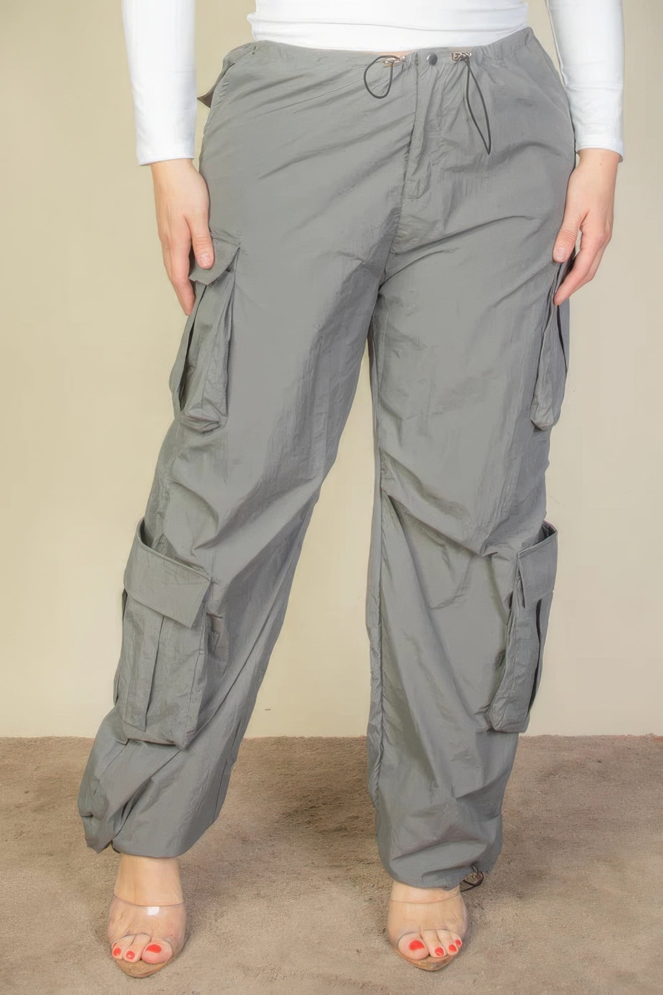 Plus Size Flap Pockets Drawstring Ruched Parachute Pants product image