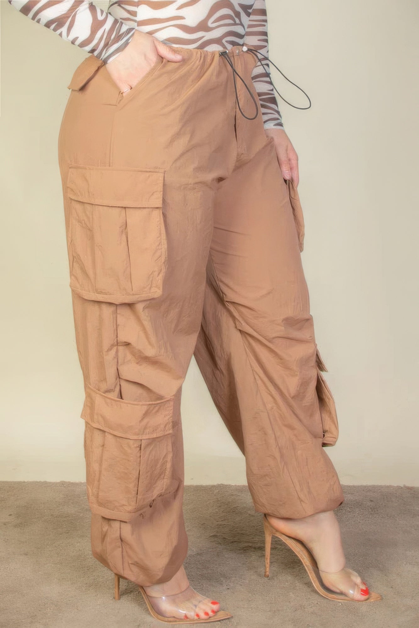 Plus Size Flap Pockets Drawstring Ruched Parachute Pants product image