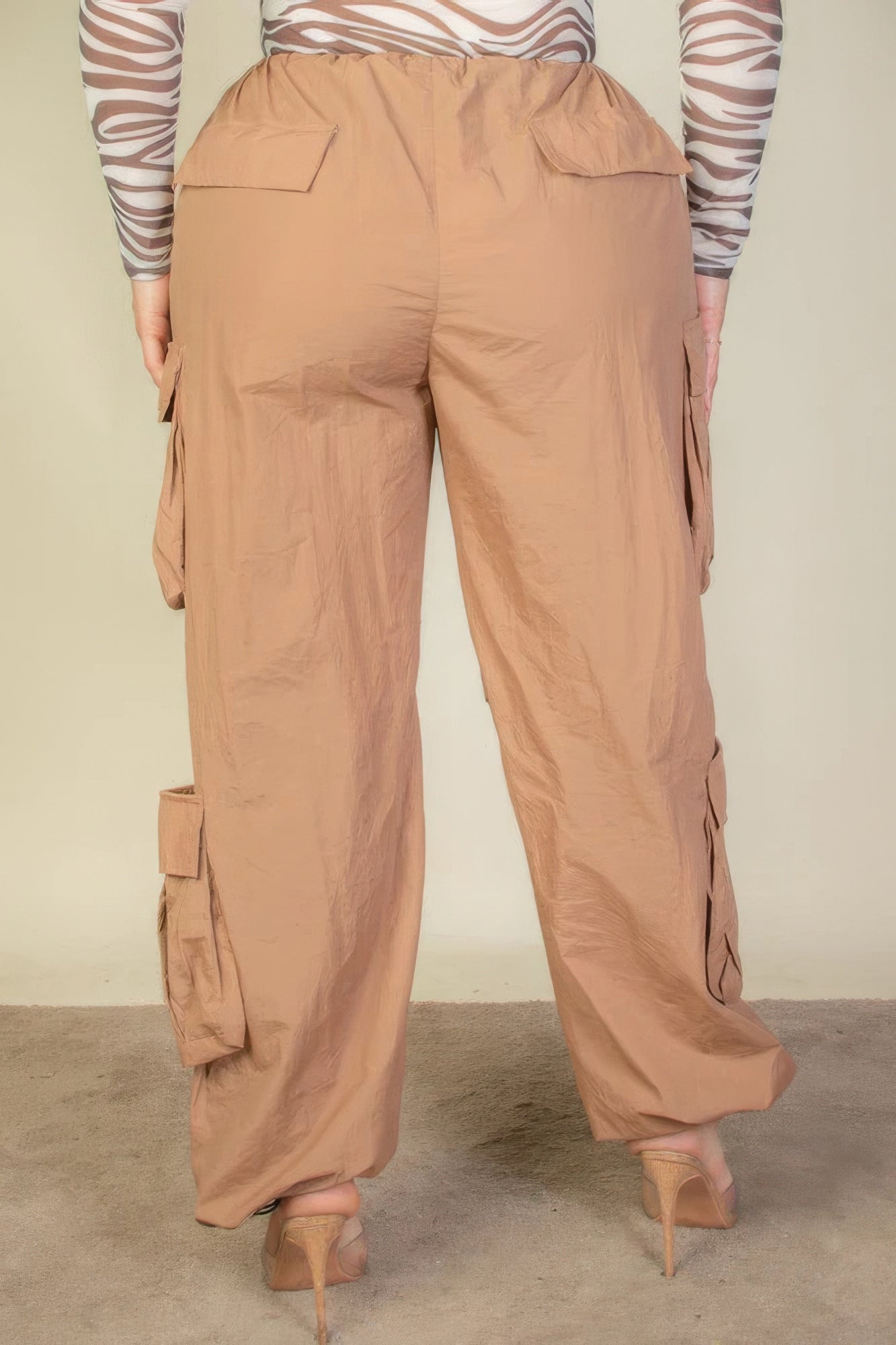Plus Size Flap Pockets Drawstring Ruched Parachute Pants product image