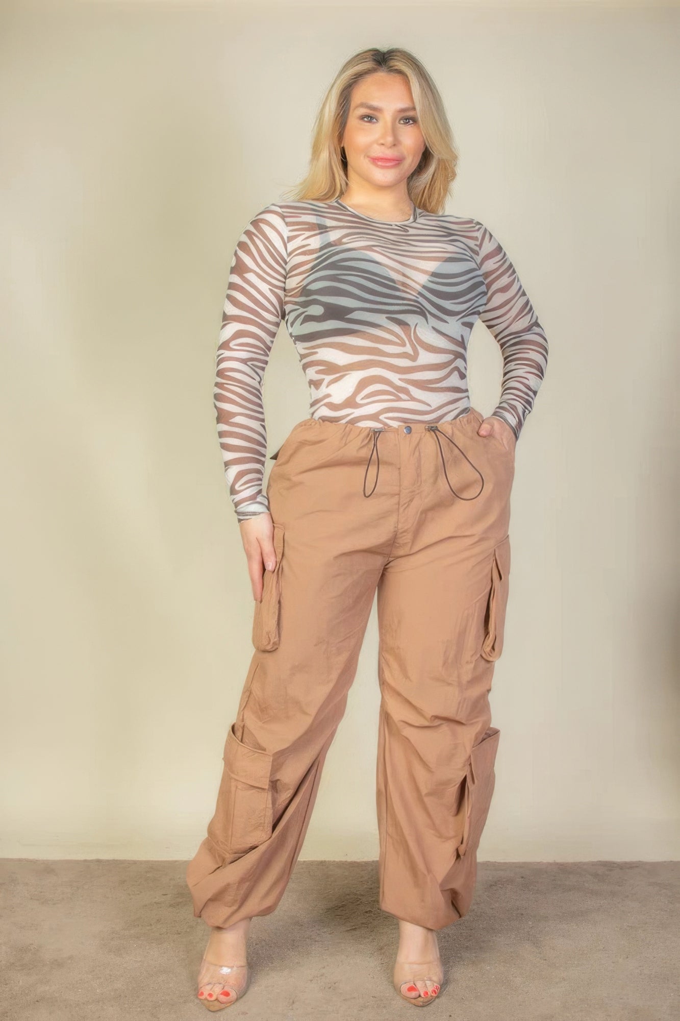 Plus Size Flap Pockets Drawstring Ruched Parachute Pants product image