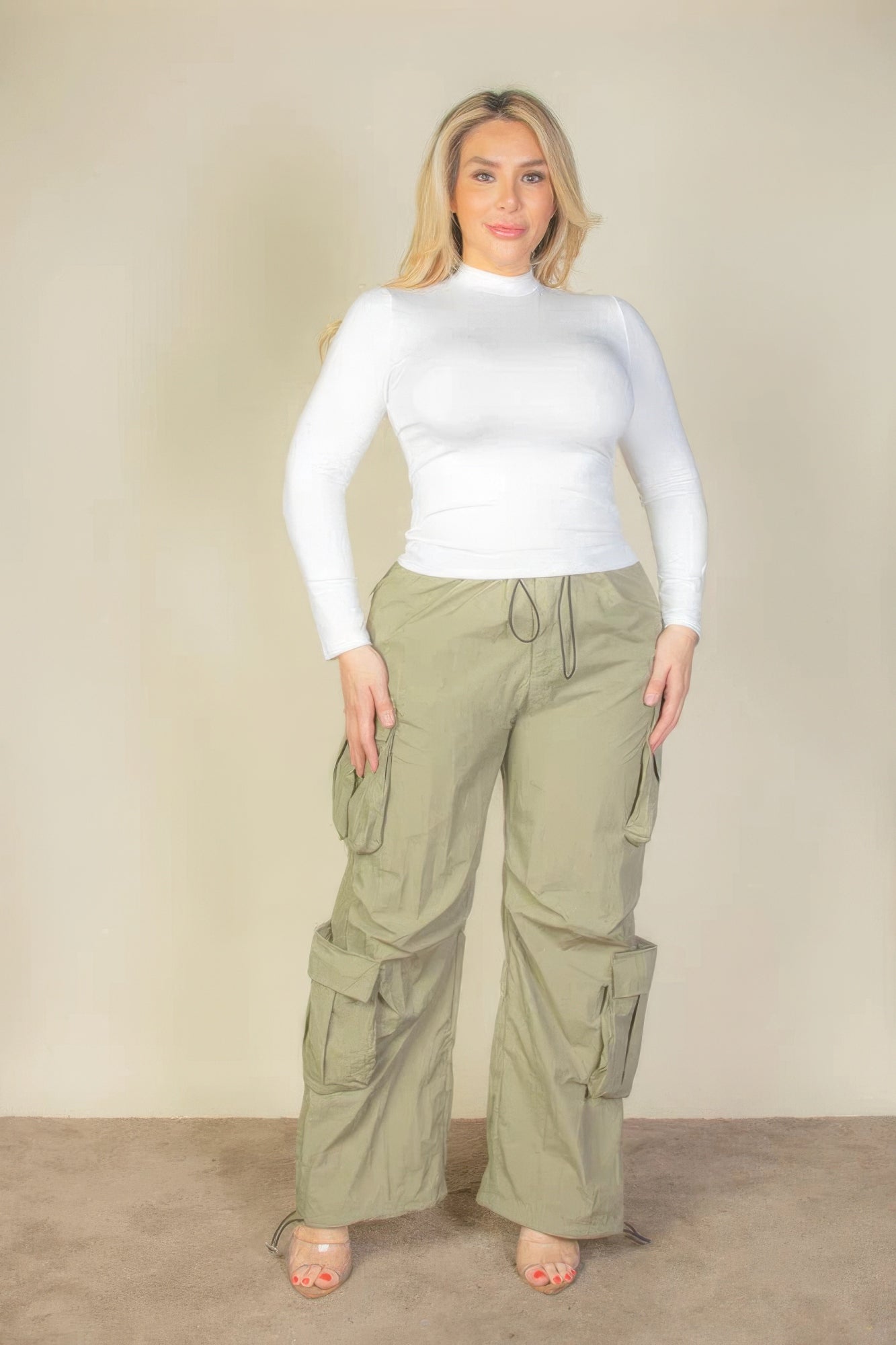 Plus Size Flap Pockets Drawstring Ruched Parachute Pants product image