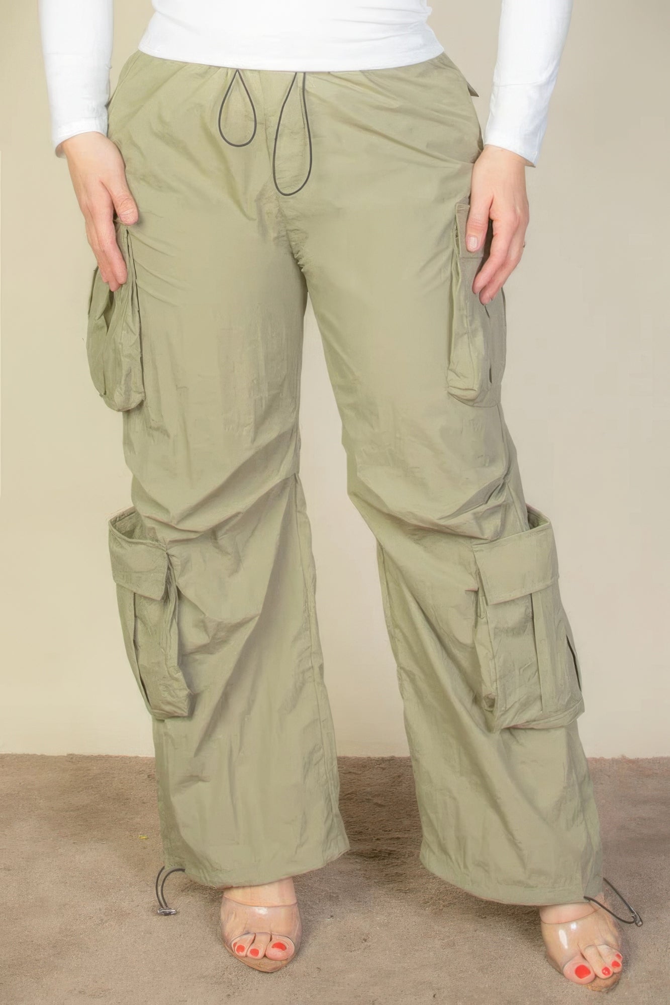Plus Size Flap Pockets Drawstring Ruched Parachute Pants product image