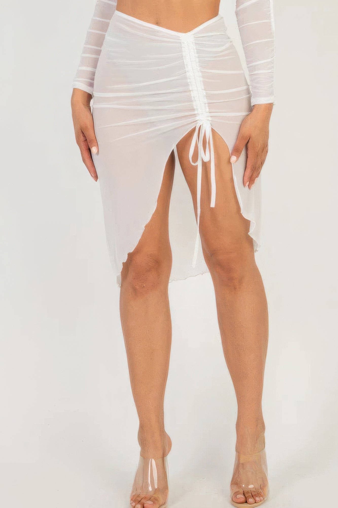 Sexy Sheer Mesh Drawstring Ruched Skirt product image