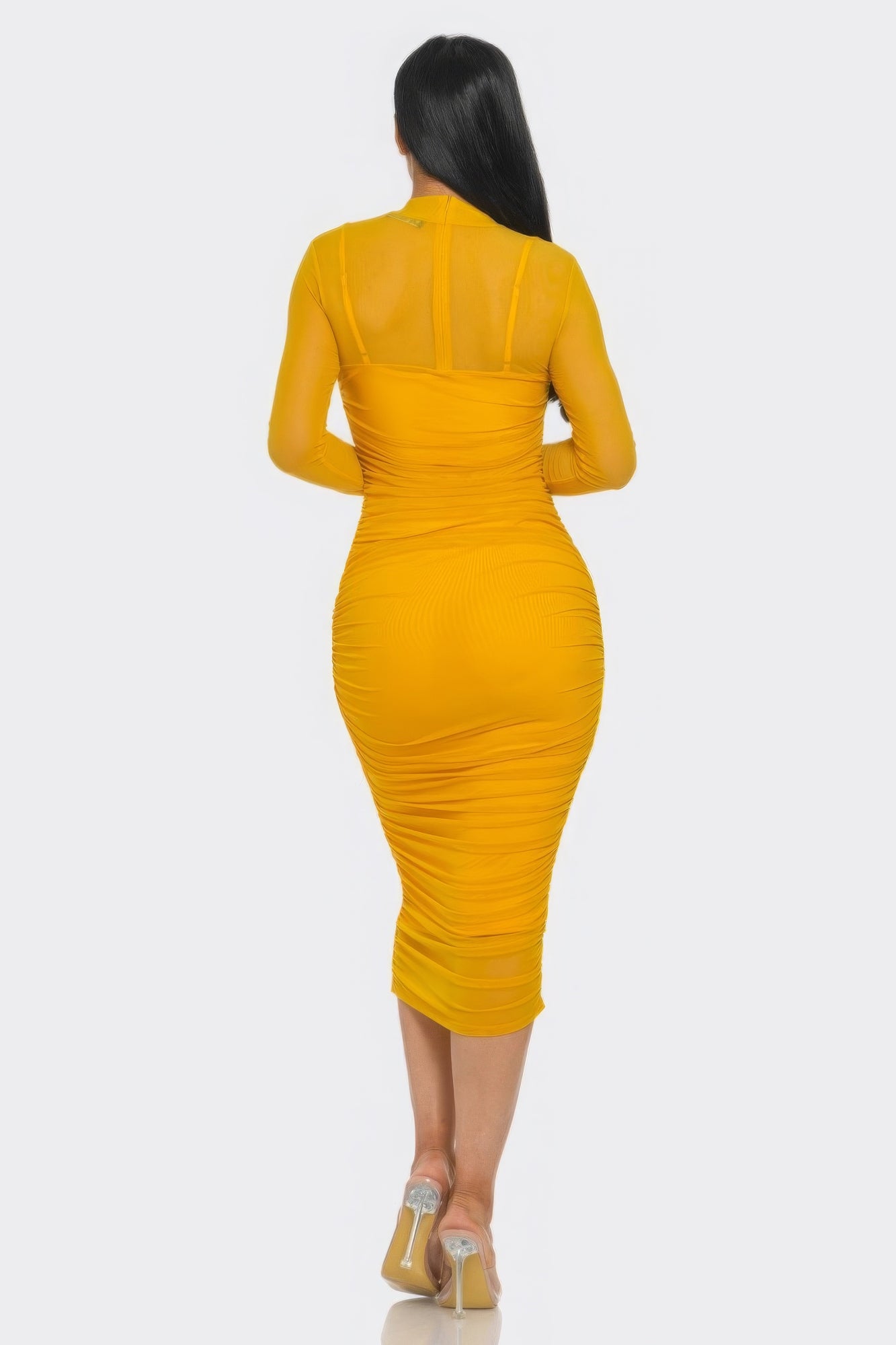 Solid Mesh Ruched Midi Dress product image