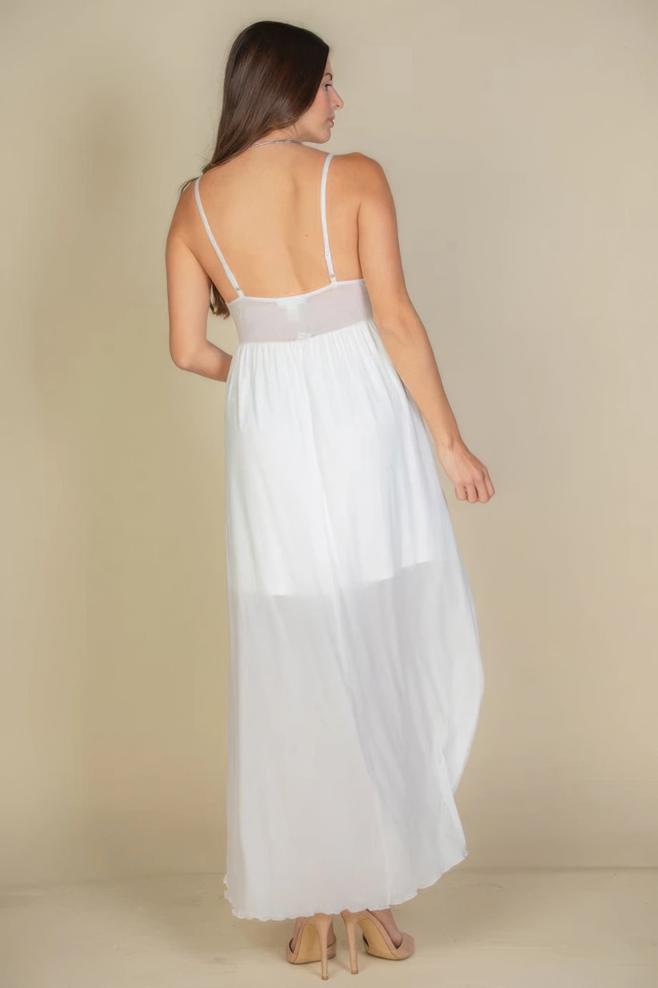 Plunge Neck Split Thigh Mesh Maxi Dress product image
