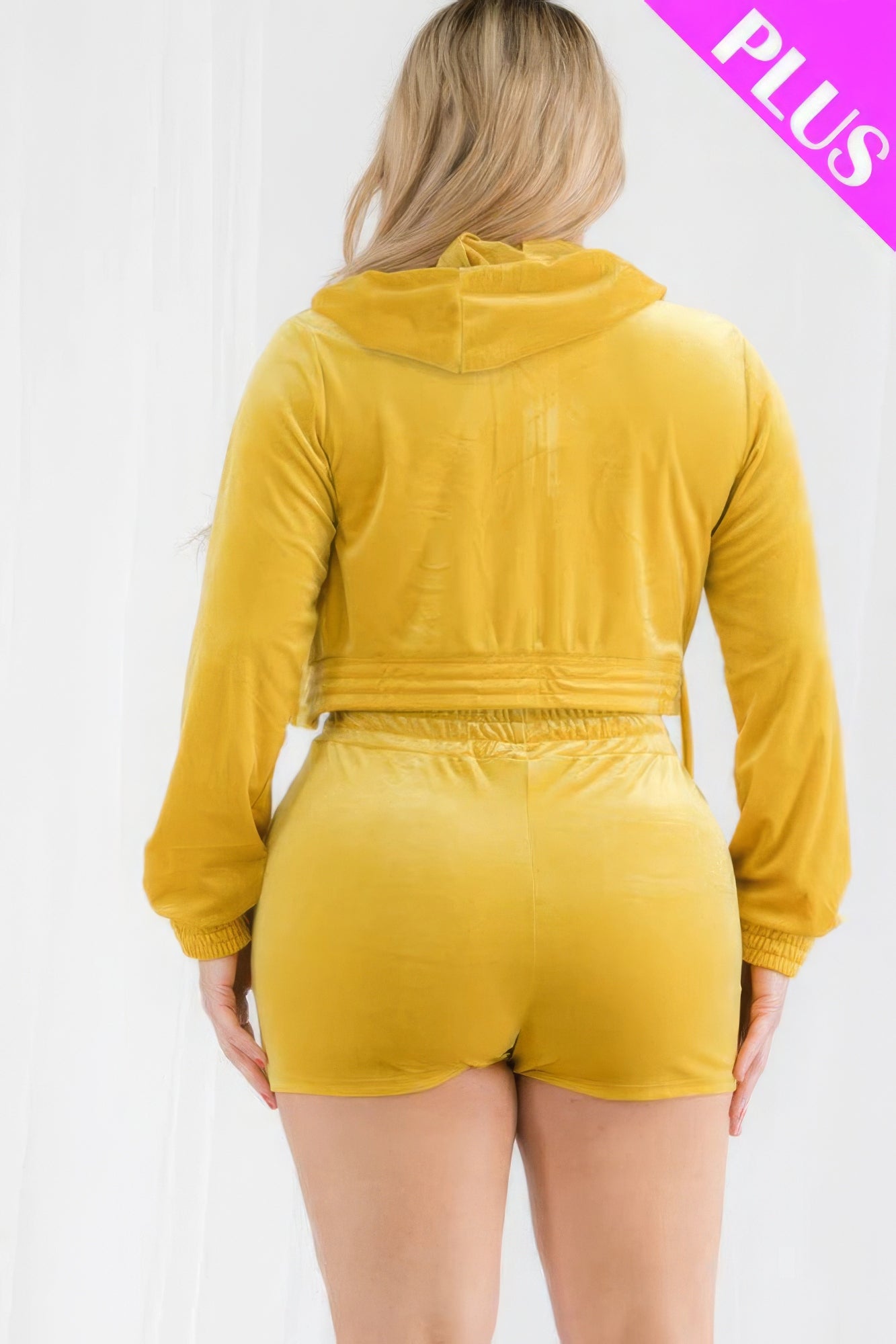 Plus Size Velour Crop Zip Up Hoodie And Shorts Set product image