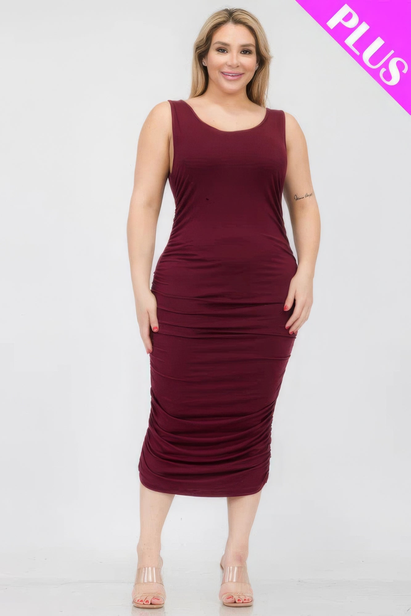 Plus Size Square Neck Ruched Bodycon Midi Dress product image