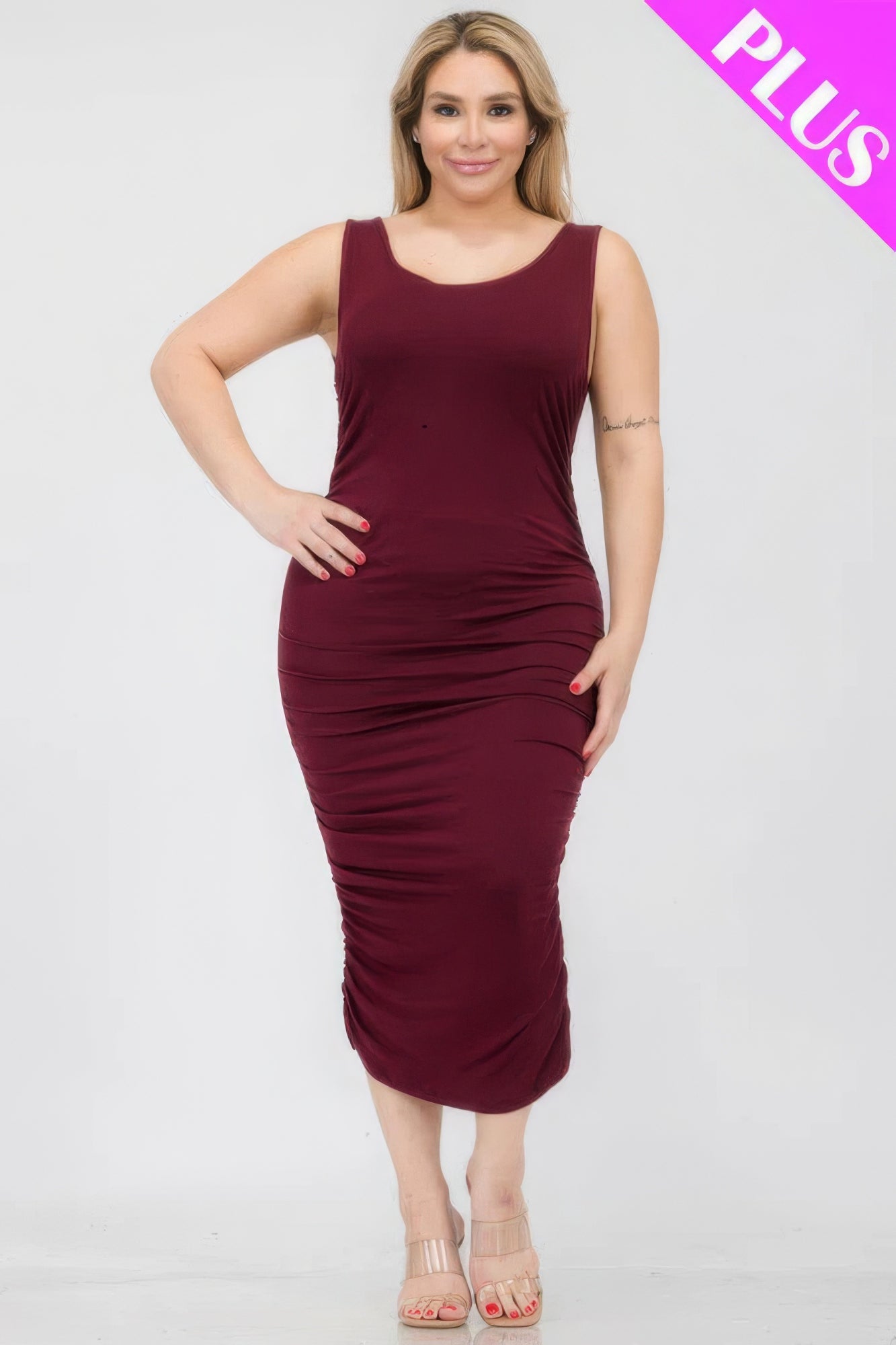 Plus Size Square Neck Ruched Bodycon Midi Dress product image