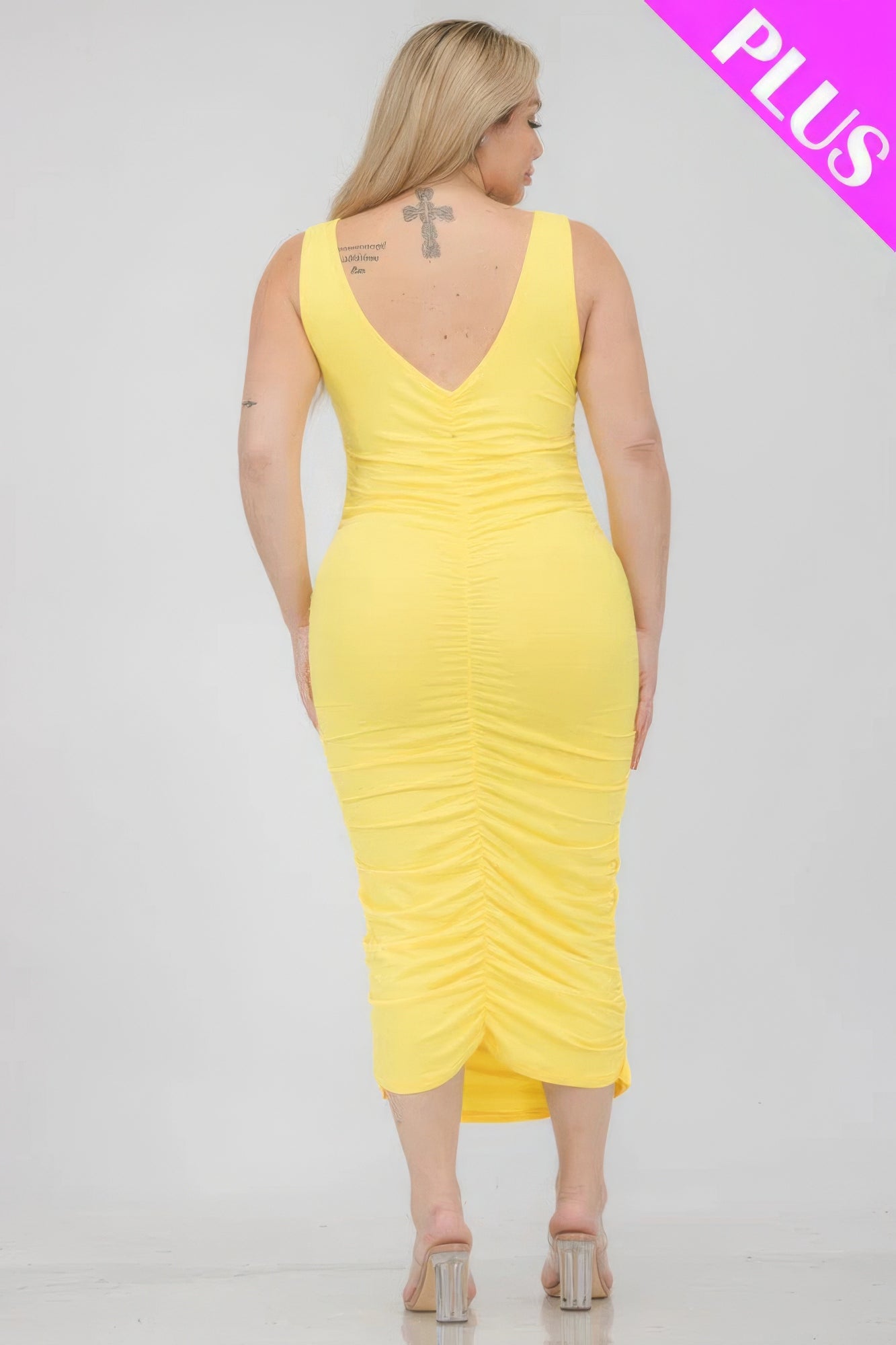 Plus Size Square Neck Ruched Bodycon Midi Dress product image
