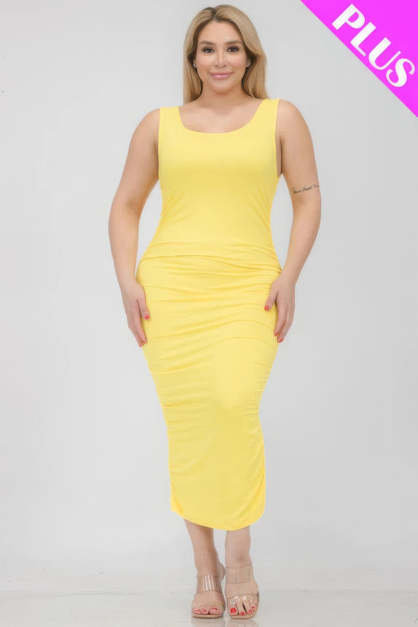 Plus Size Square Neck Ruched Bodycon Midi Dress product image
