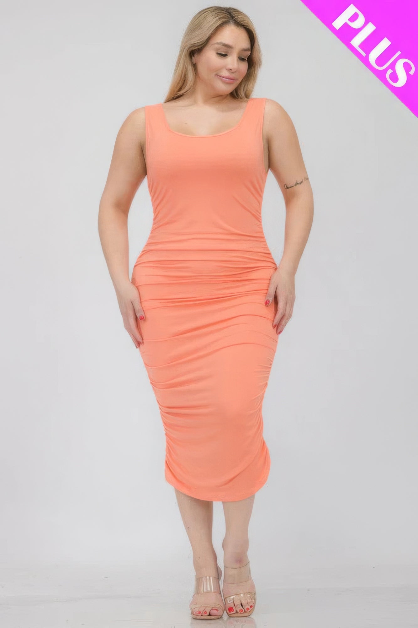 Plus Size Square Neck Ruched Bodycon Midi Dress product image