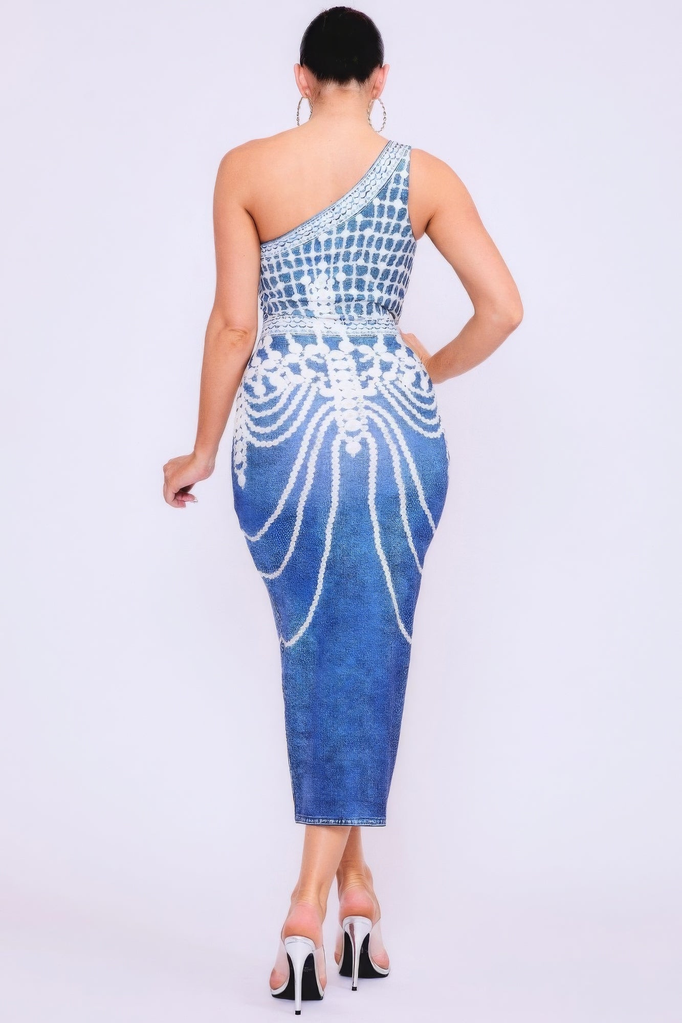One Shoulder Denim Print Dress product image
