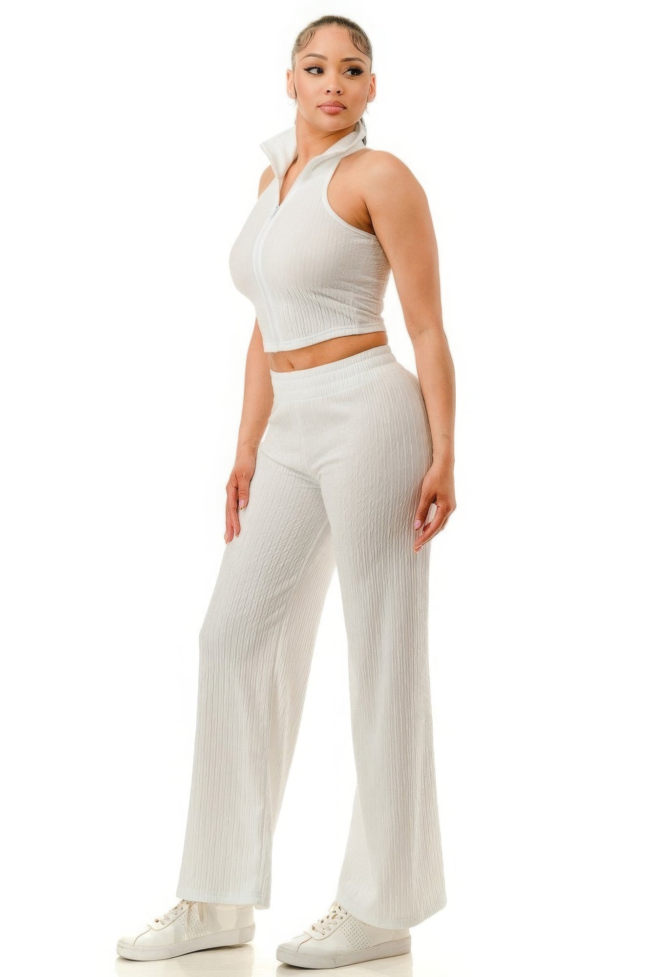 Crinkle Wide Pants Set Zipper product image
